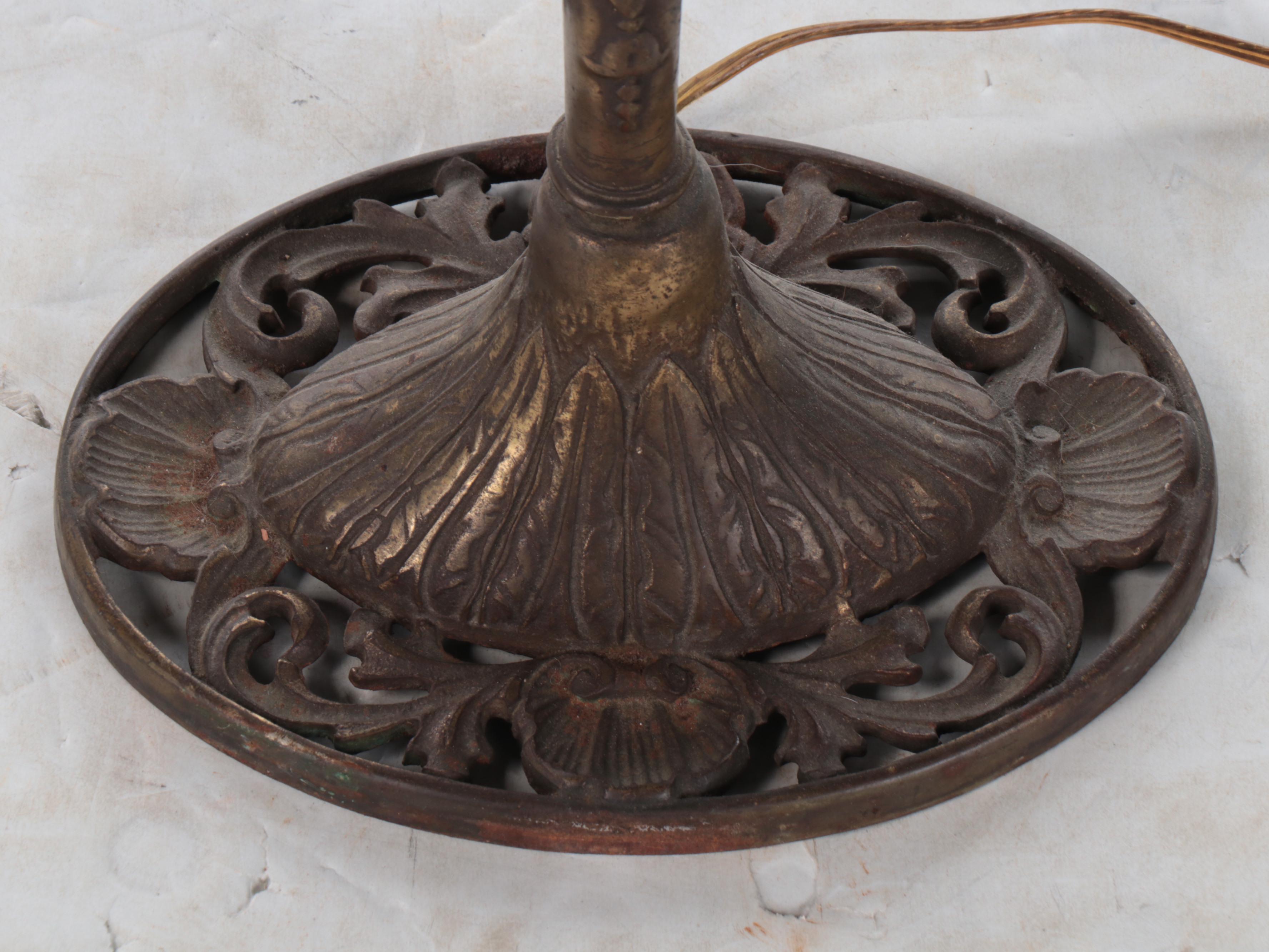 Late Victorian Cast Brass and Slag Glass Orb Floor Lamp, Early 20th C