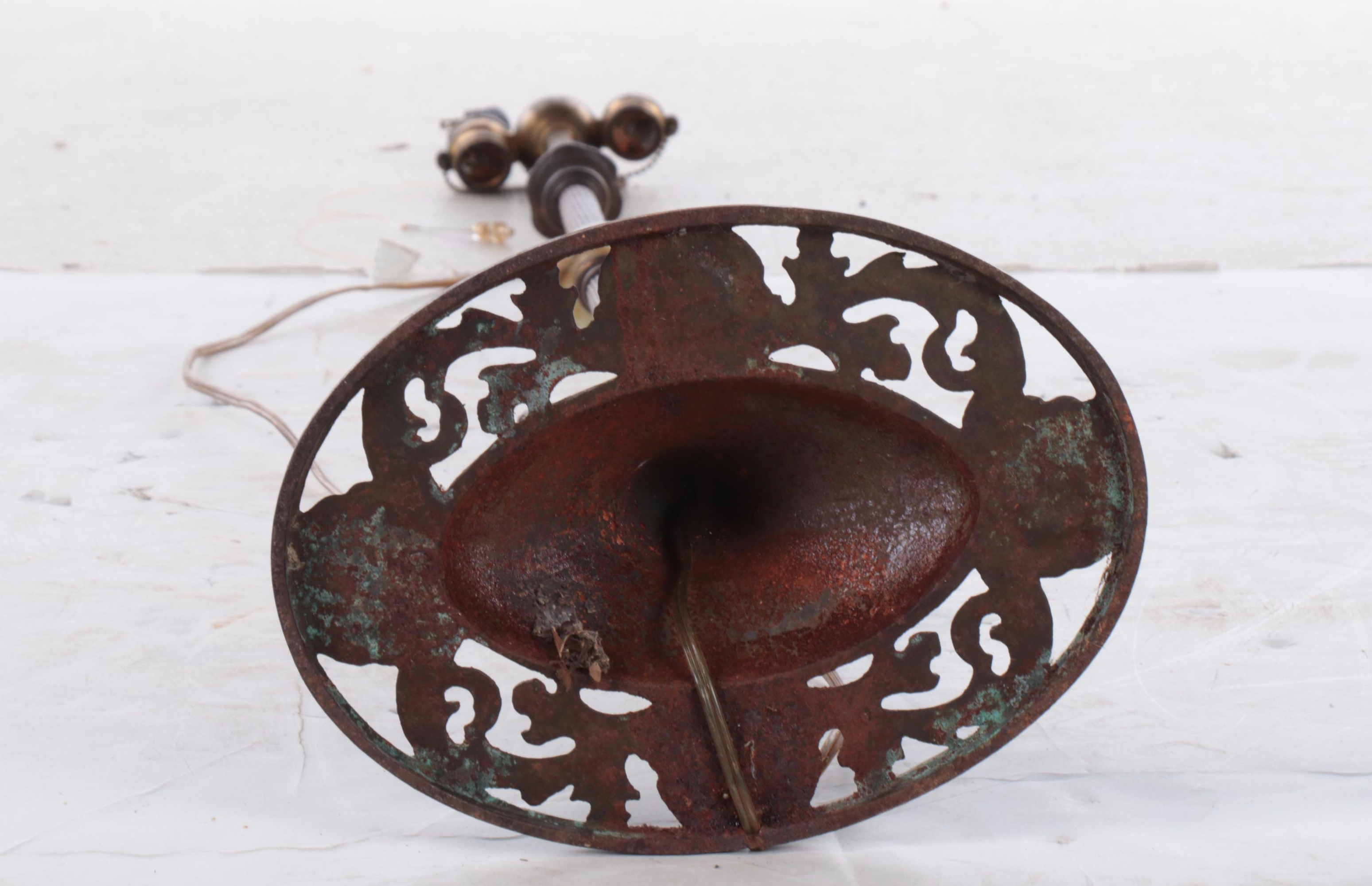 Late Victorian Cast Brass and Slag Glass Orb Floor Lamp, Early 20th C