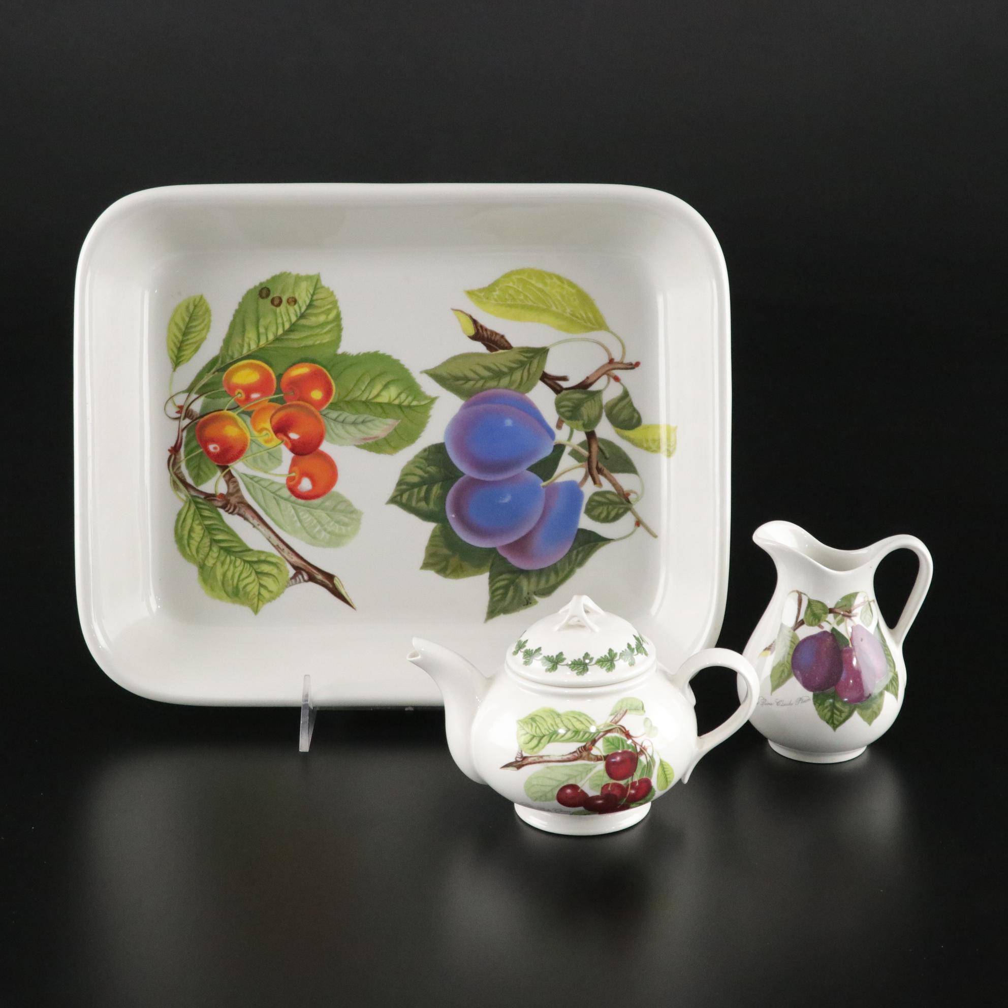 Portmeirion "Pomona" Ceramic Creamer, Teapot and Tray