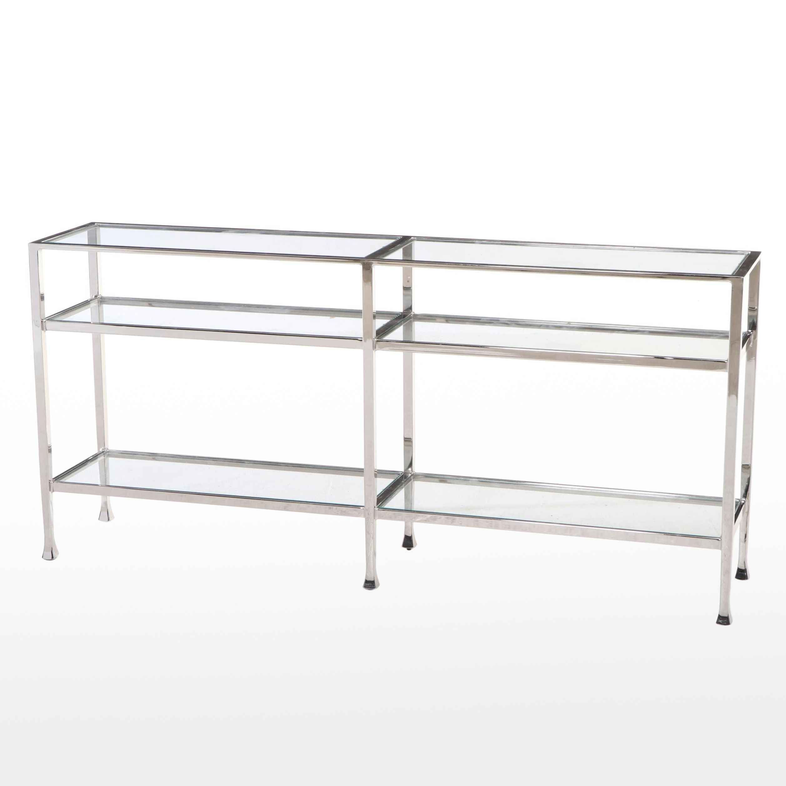 Pottery Barn "Tanner" Chrome and Glass Three-Tier Console Table