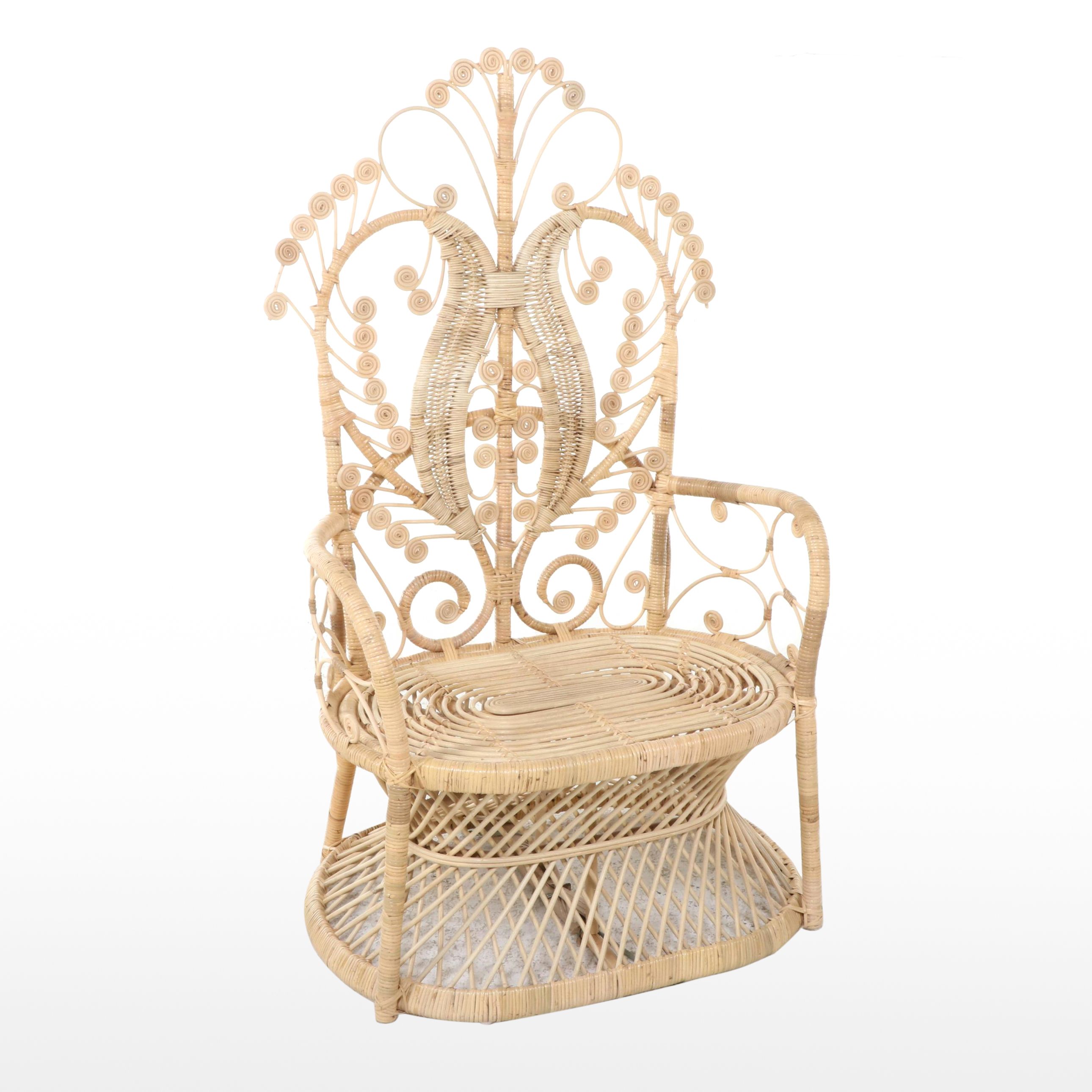 Hand-Crafted "Lollipop" Wicker and Rattan Armchair