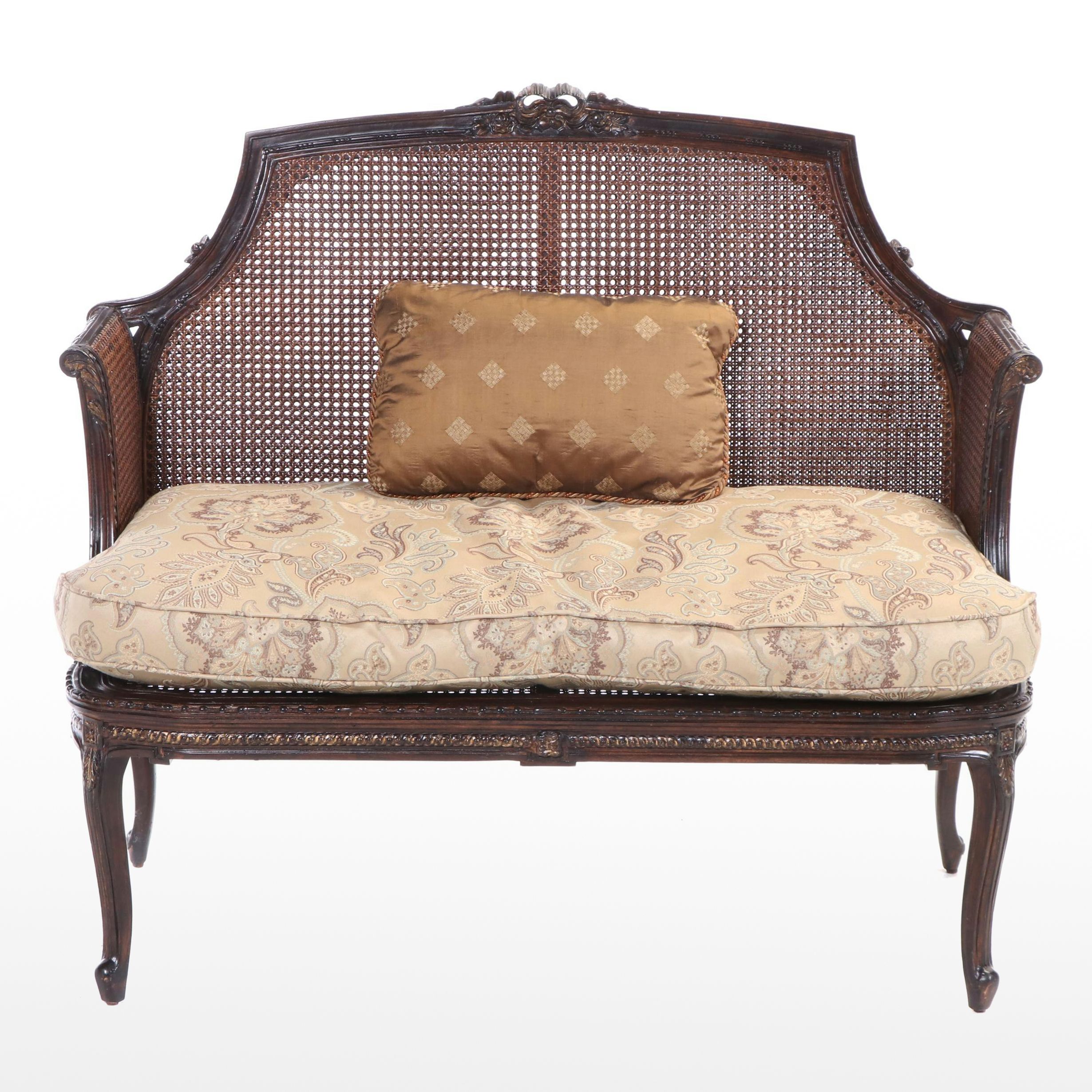 John-Richard Louis XV Style Hardwood, Parcel-Gilt, and Caned Settee
