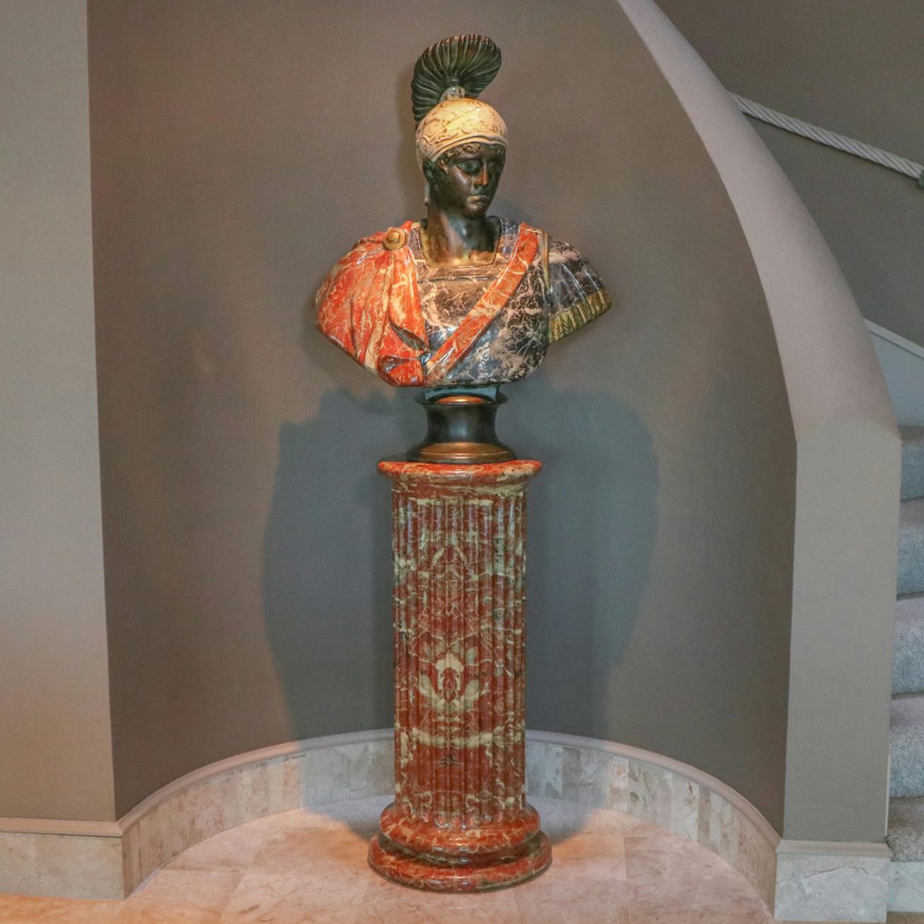 Paolo Marioni Italian Faux Marble Roman Bust with Fluted Column Base