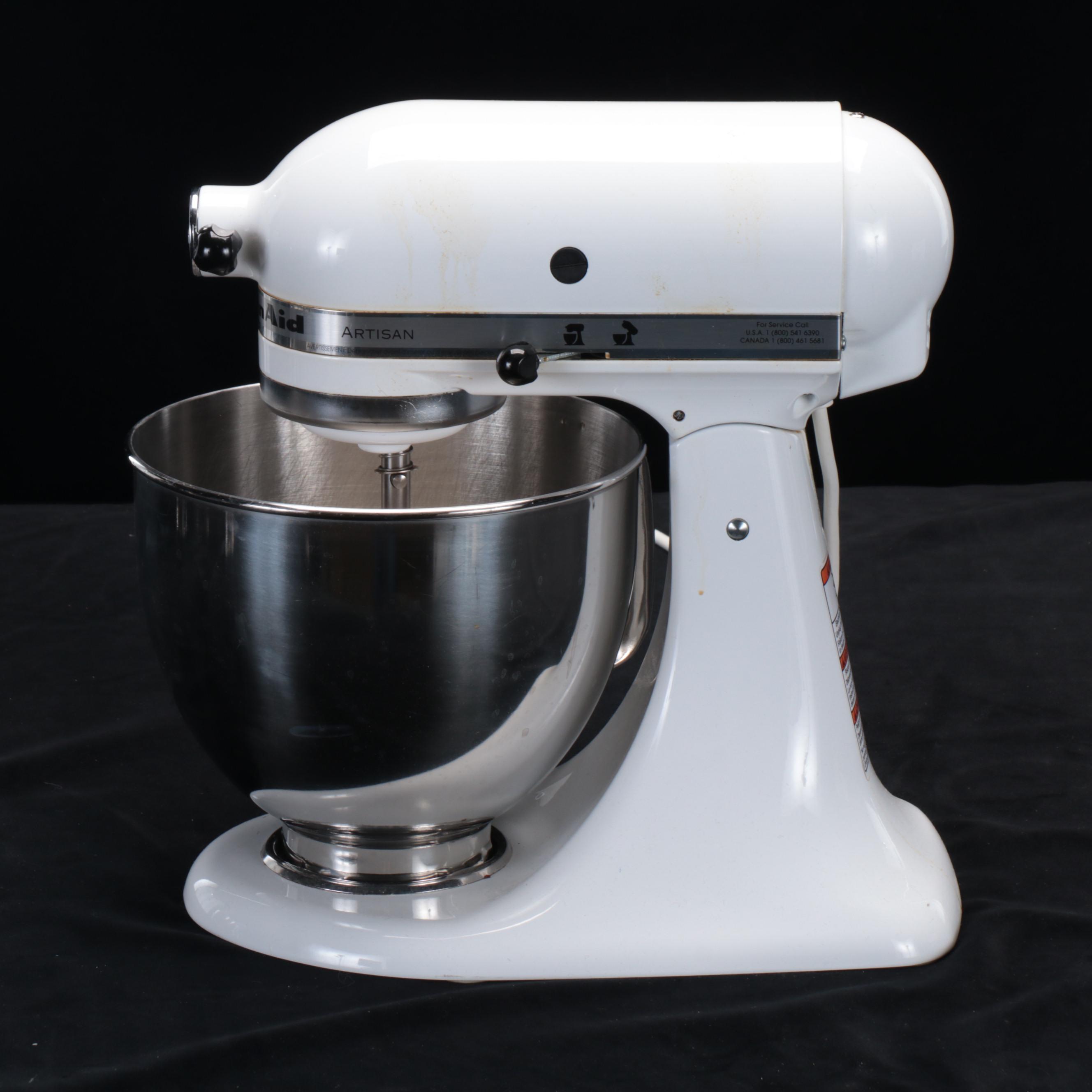 KitchenAid Stand Mixer in White with Accessories and Breville Handheld Blender