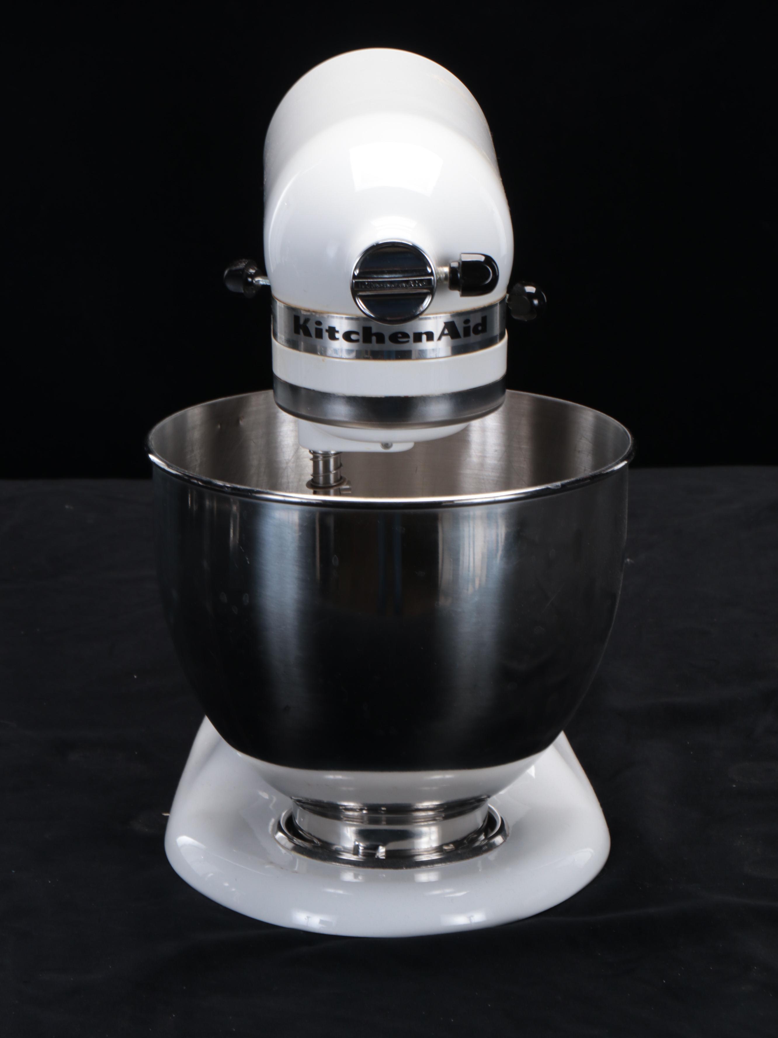 KitchenAid Stand Mixer in White with Accessories and Breville Handheld Blender