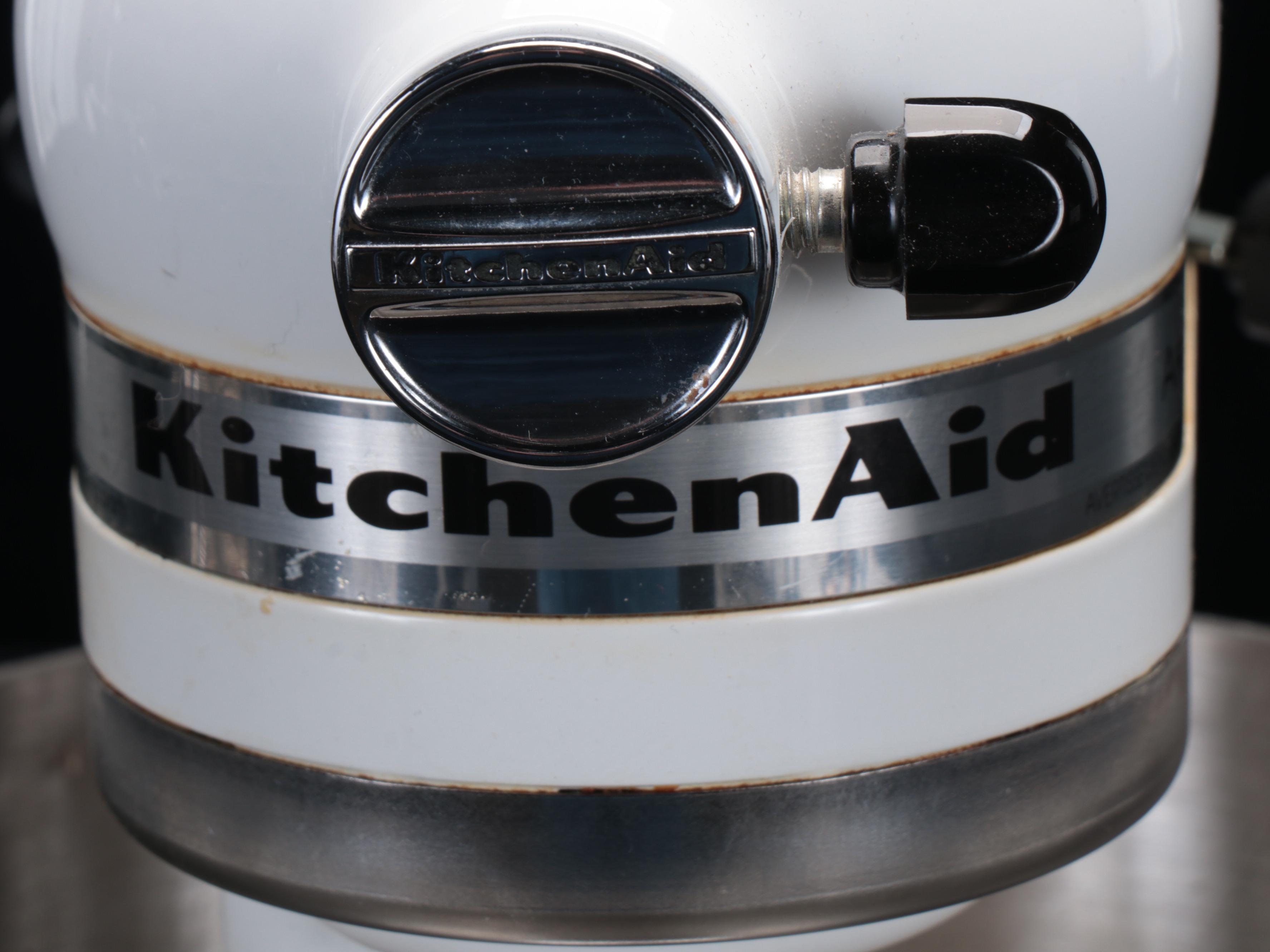 KitchenAid Stand Mixer in White with Accessories and Breville Handheld Blender