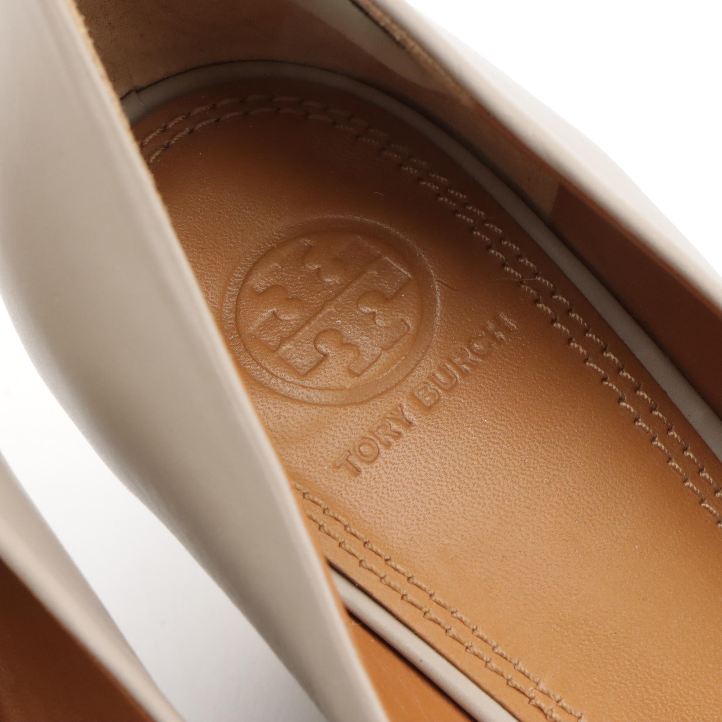 Tory Burch Cara Bicolor Leather Wedges in Box & Amy Brown Suede Logo Block Heels