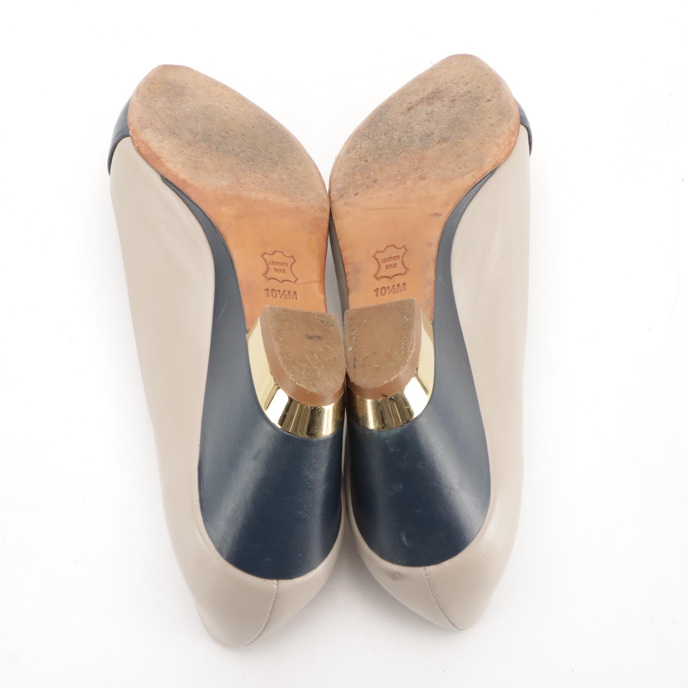 Tory Burch Cara Bicolor Leather Wedges in Box & Amy Brown Suede Logo Block Heels