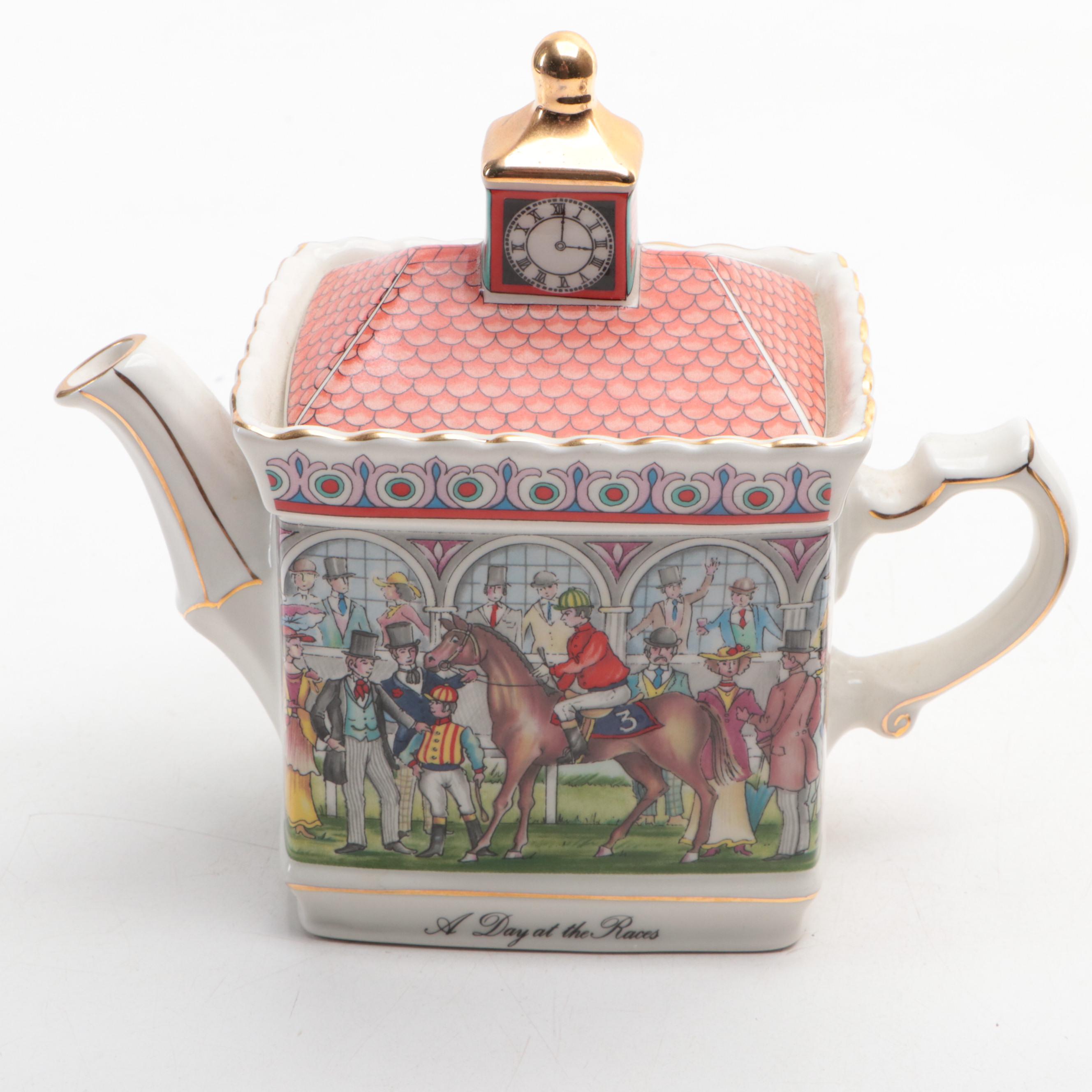 Sadler "The Battle of Waterloo" and "A Day at the Races" Porcelain Teapots