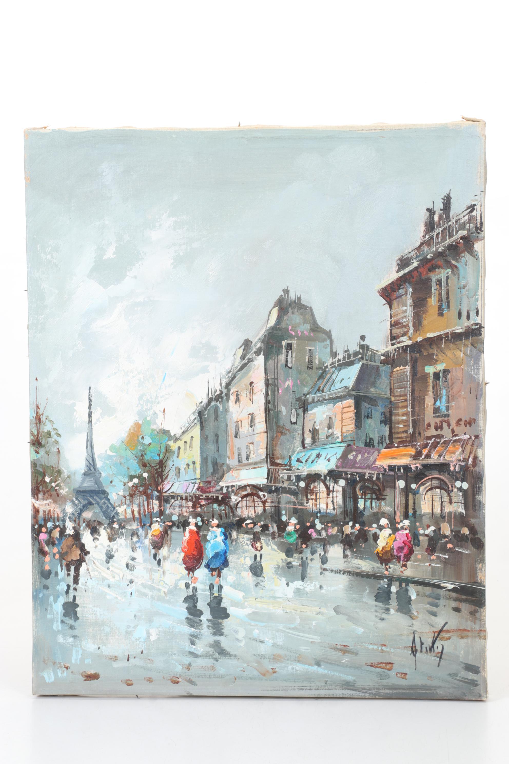 Antonio DeVity Parisian Street Scene Oil Painting