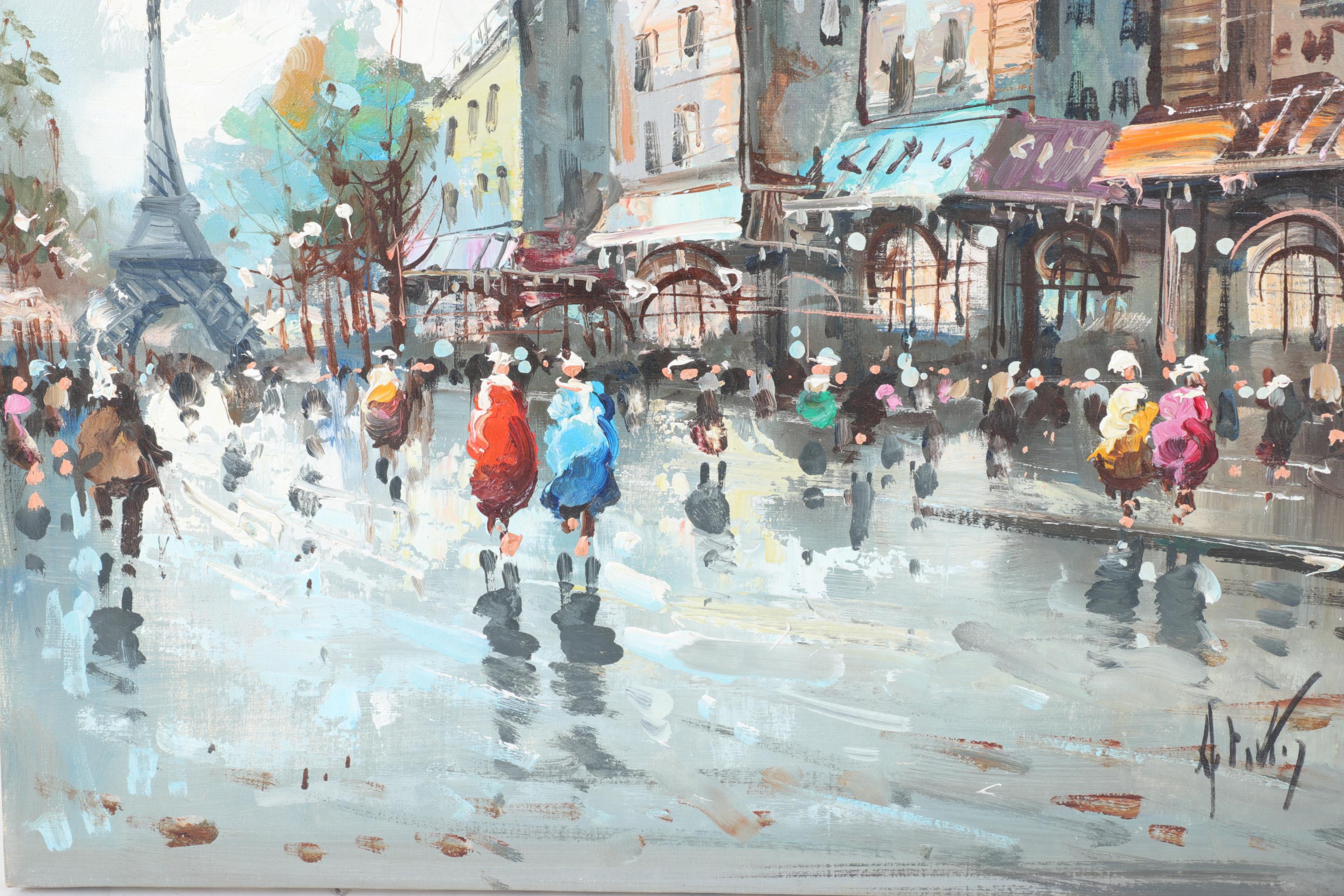 Antonio DeVity Parisian Street Scene Oil Painting