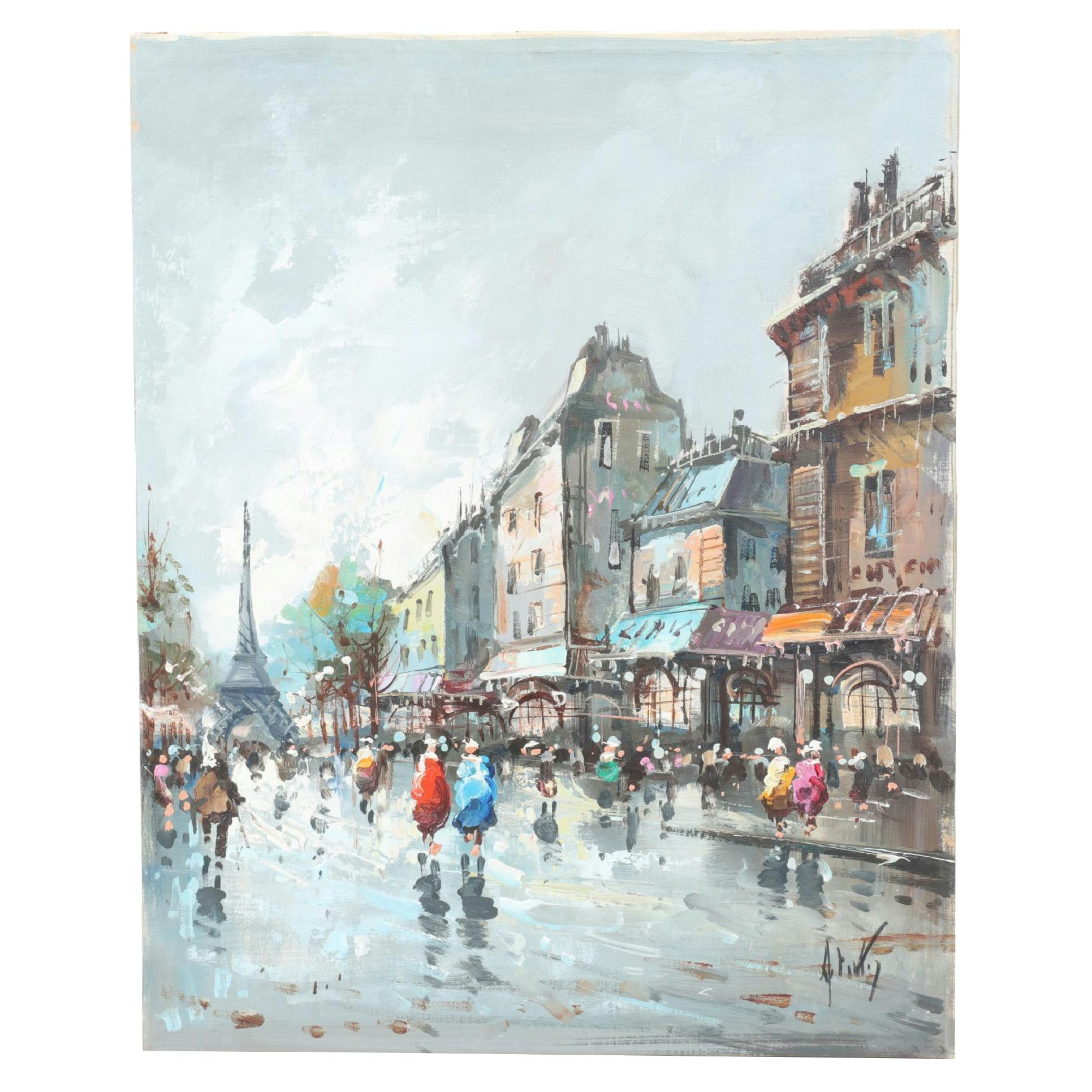 Antonio DeVity Parisian Street Scene Oil Painting
