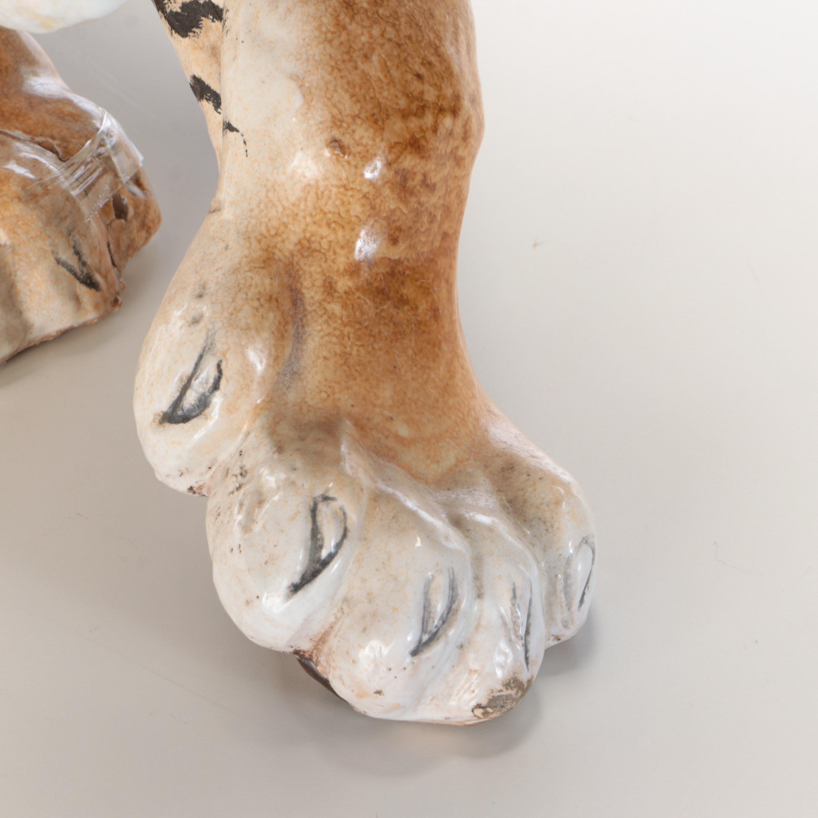 Monumental Italian Majolica Ceramic Bengal Tiger Figure, Mid-20th Century