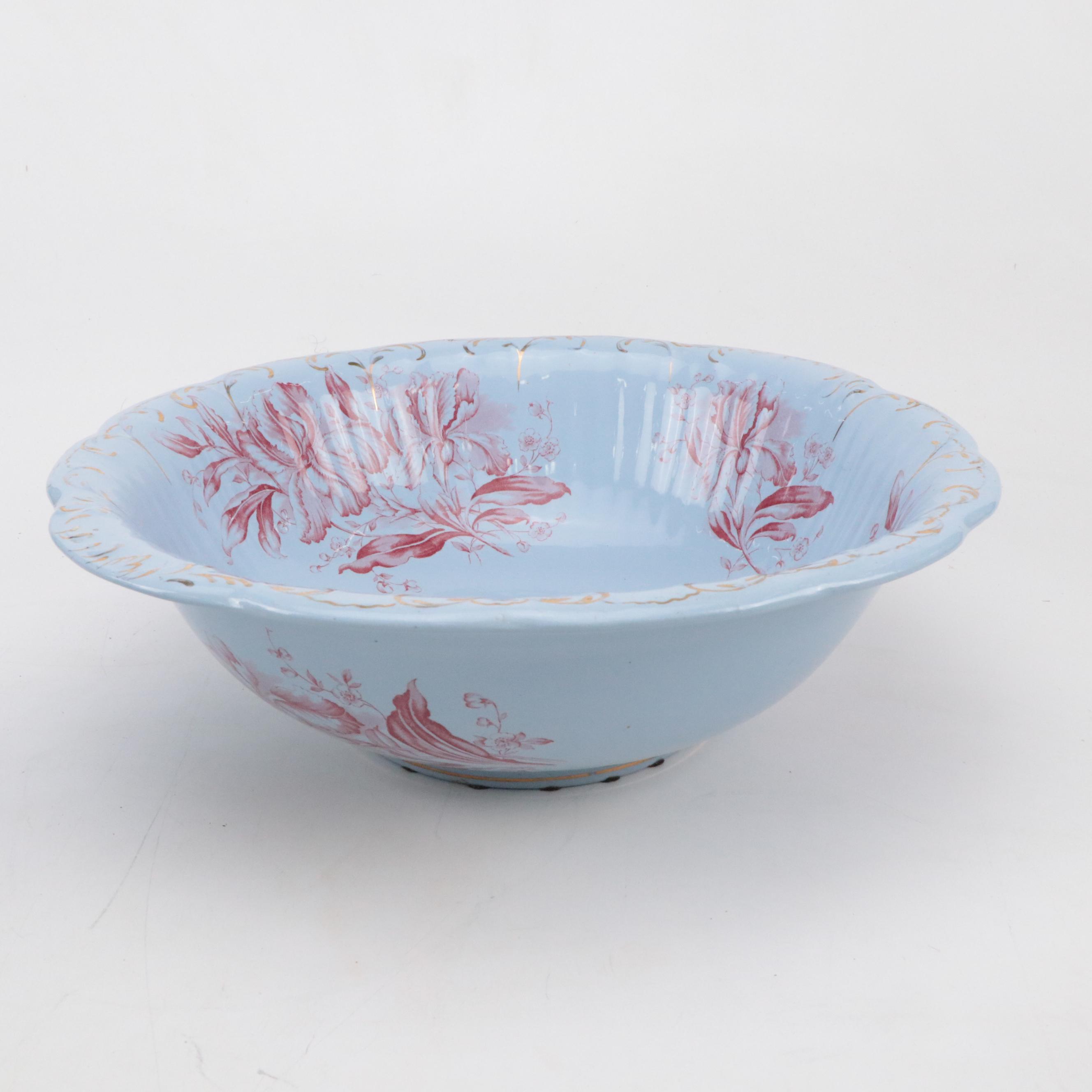 Dunn Bennett & Co. "Iris" Red on Blue Ceramic Pitcher & Basin, Urn, Vase & More