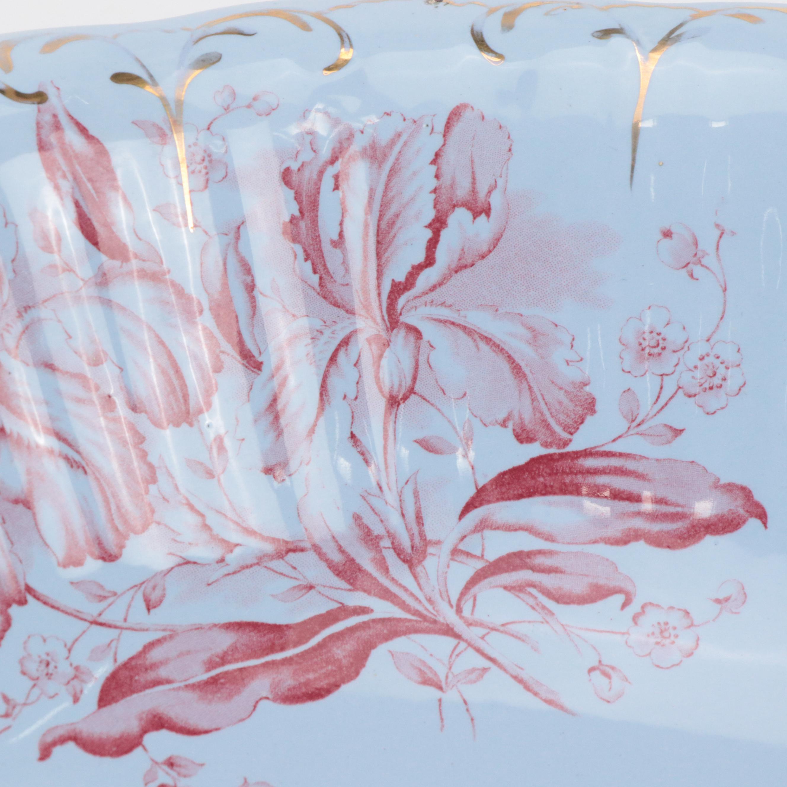 Dunn Bennett & Co. "Iris" Red on Blue Ceramic Pitcher & Basin, Urn, Vase & More