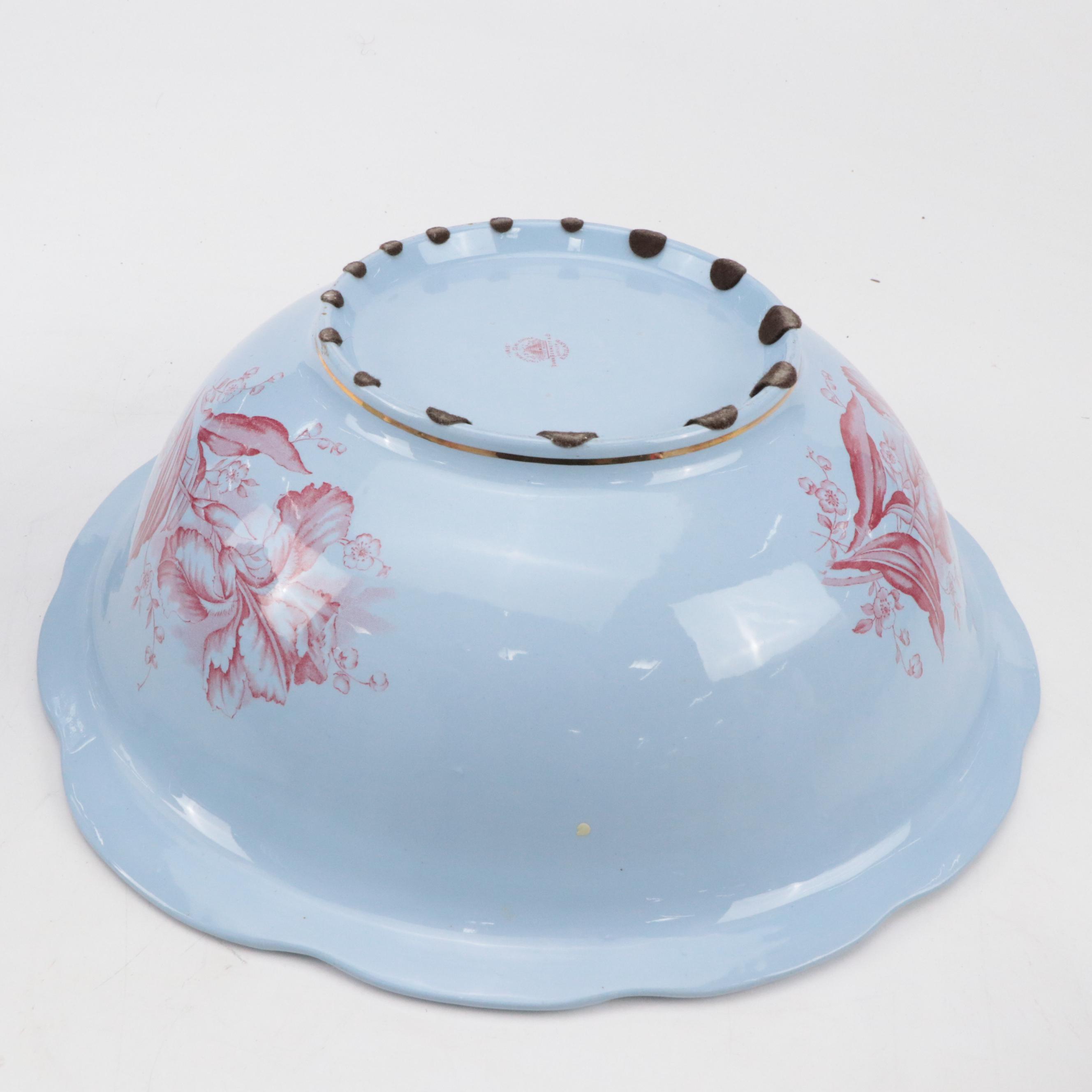 Dunn Bennett & Co. "Iris" Red on Blue Ceramic Pitcher & Basin, Urn, Vase & More