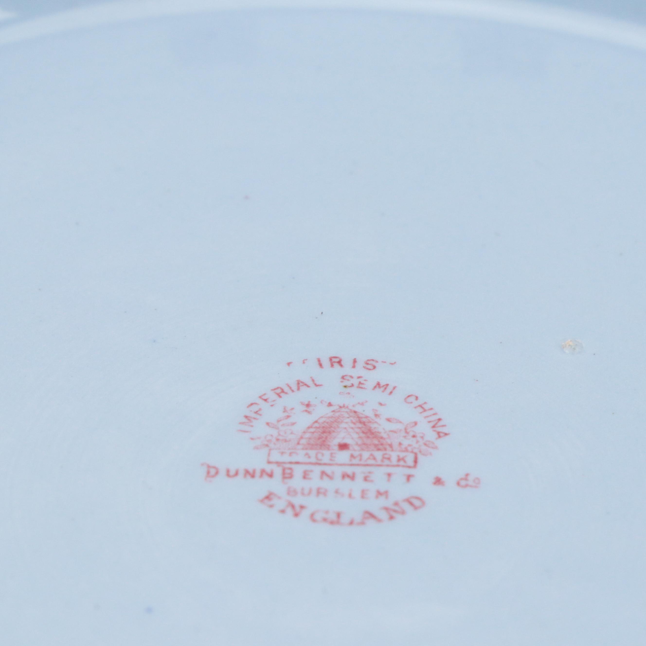 Dunn Bennett & Co. "Iris" Red on Blue Ceramic Pitcher & Basin, Urn, Vase & More