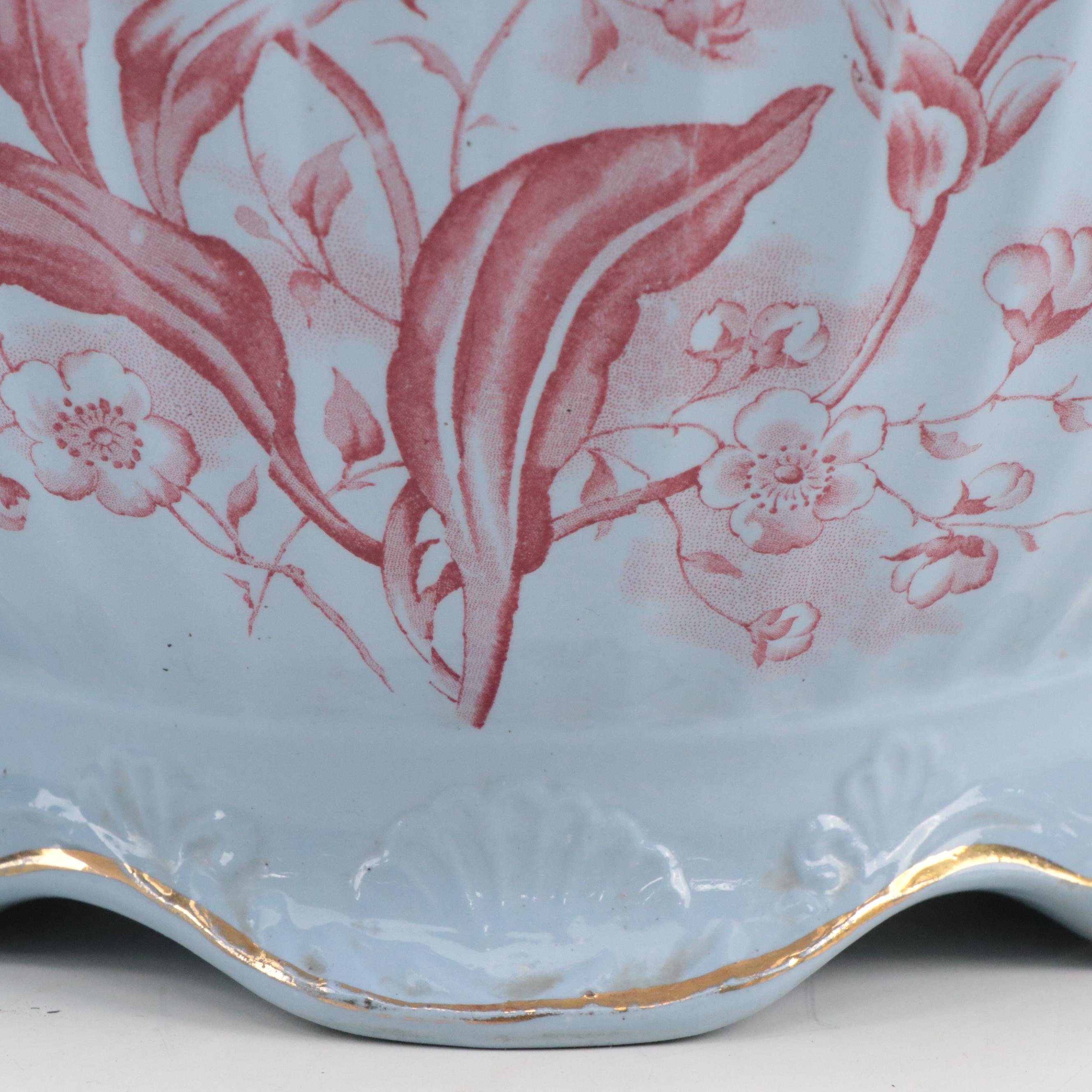 Dunn Bennett & Co. "Iris" Red on Blue Ceramic Pitcher & Basin, Urn, Vase & More