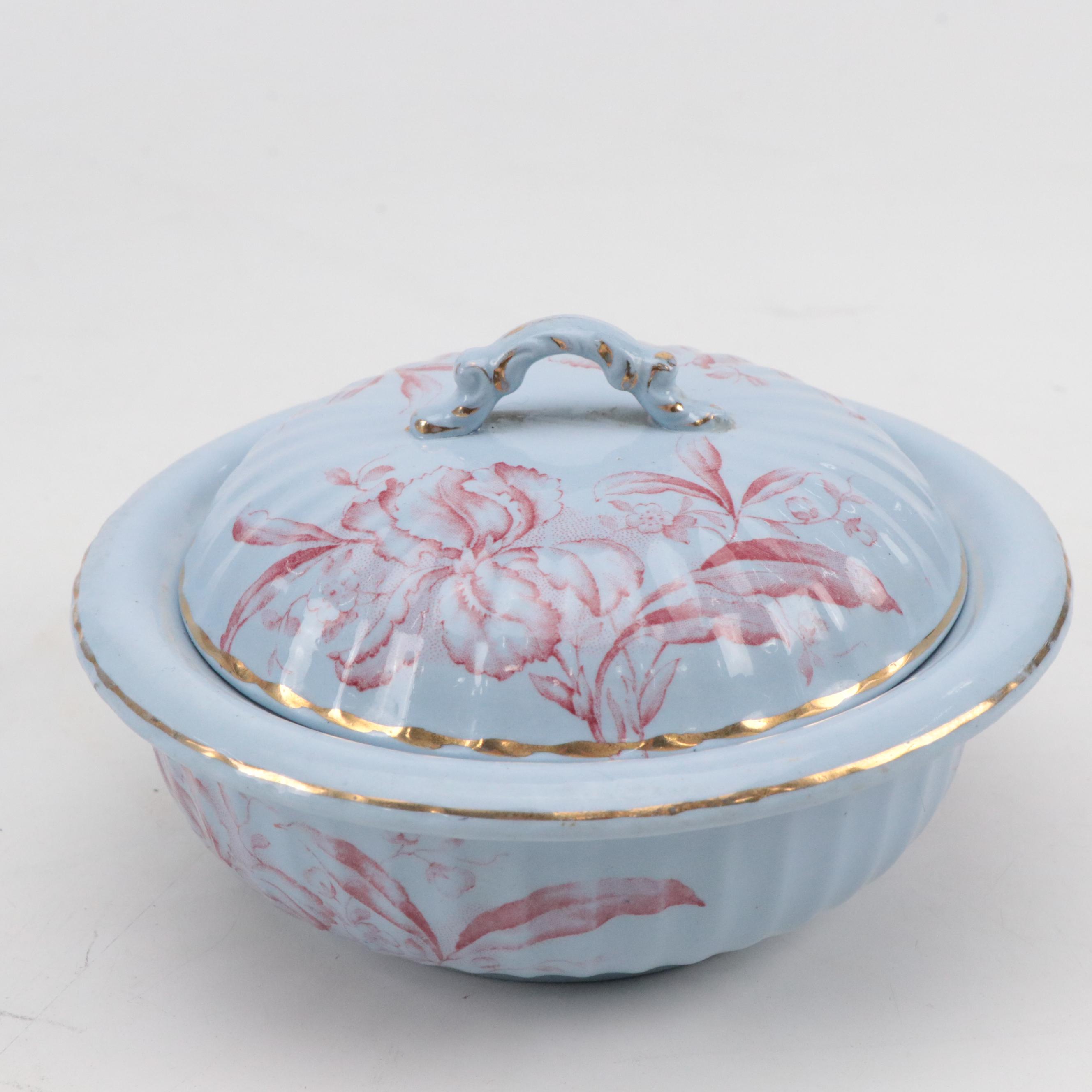 Dunn Bennett & Co. "Iris" Red on Blue Ceramic Pitcher & Basin, Urn, Vase & More