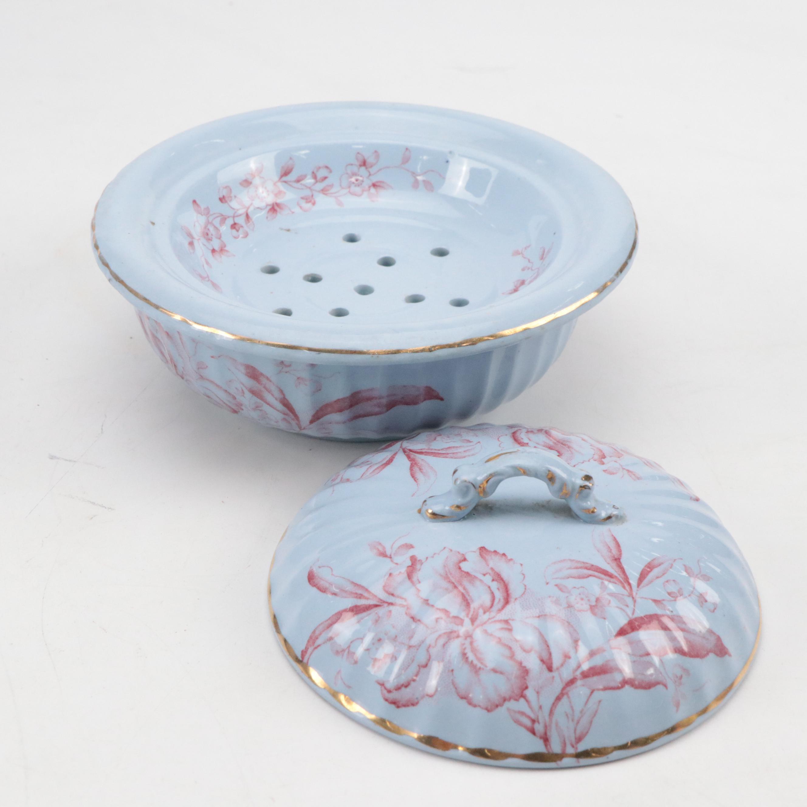 Dunn Bennett & Co. "Iris" Red on Blue Ceramic Pitcher & Basin, Urn, Vase & More