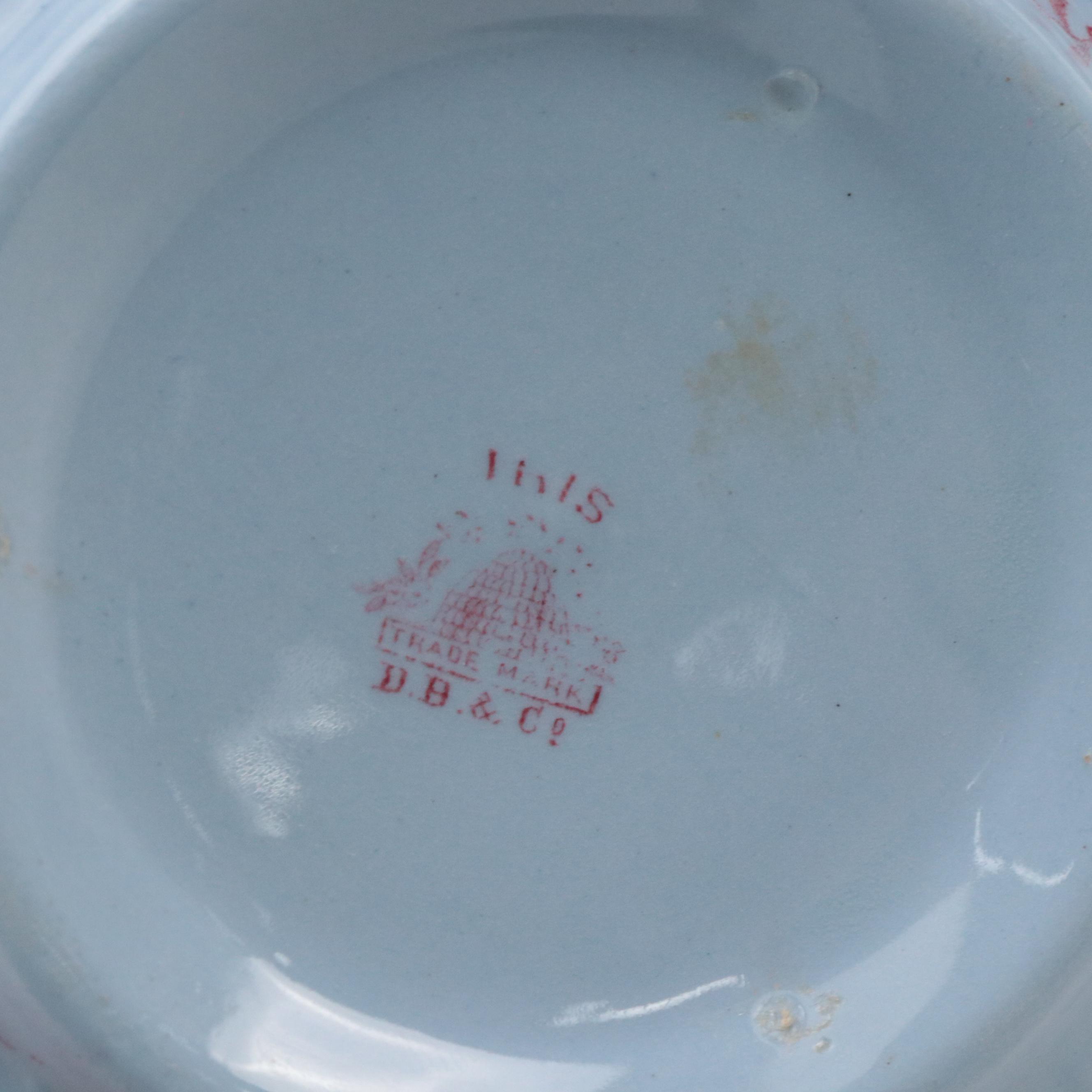 Dunn Bennett & Co. "Iris" Red on Blue Ceramic Pitcher & Basin, Urn, Vase & More