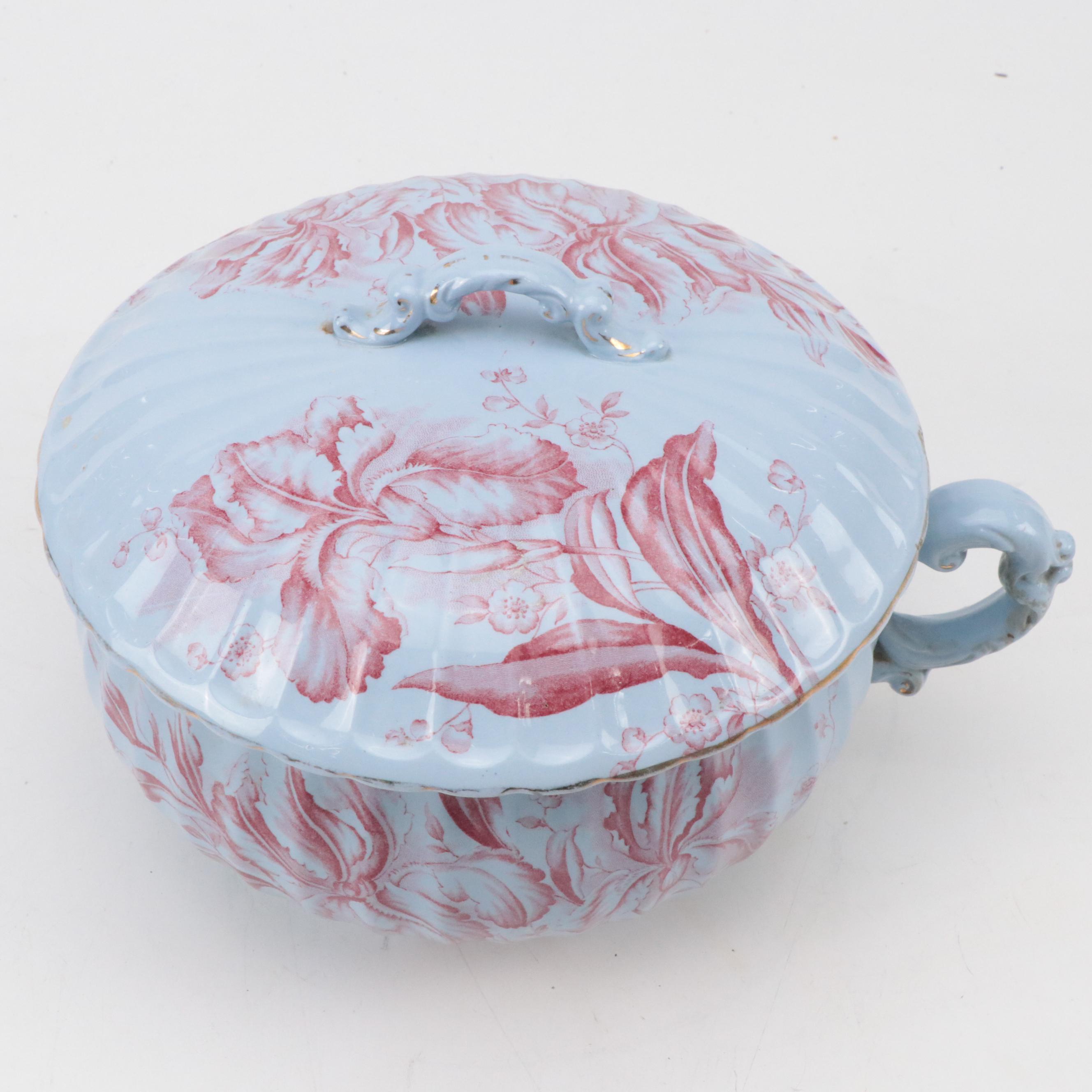 Dunn Bennett & Co. "Iris" Red on Blue Ceramic Pitcher & Basin, Urn, Vase & More