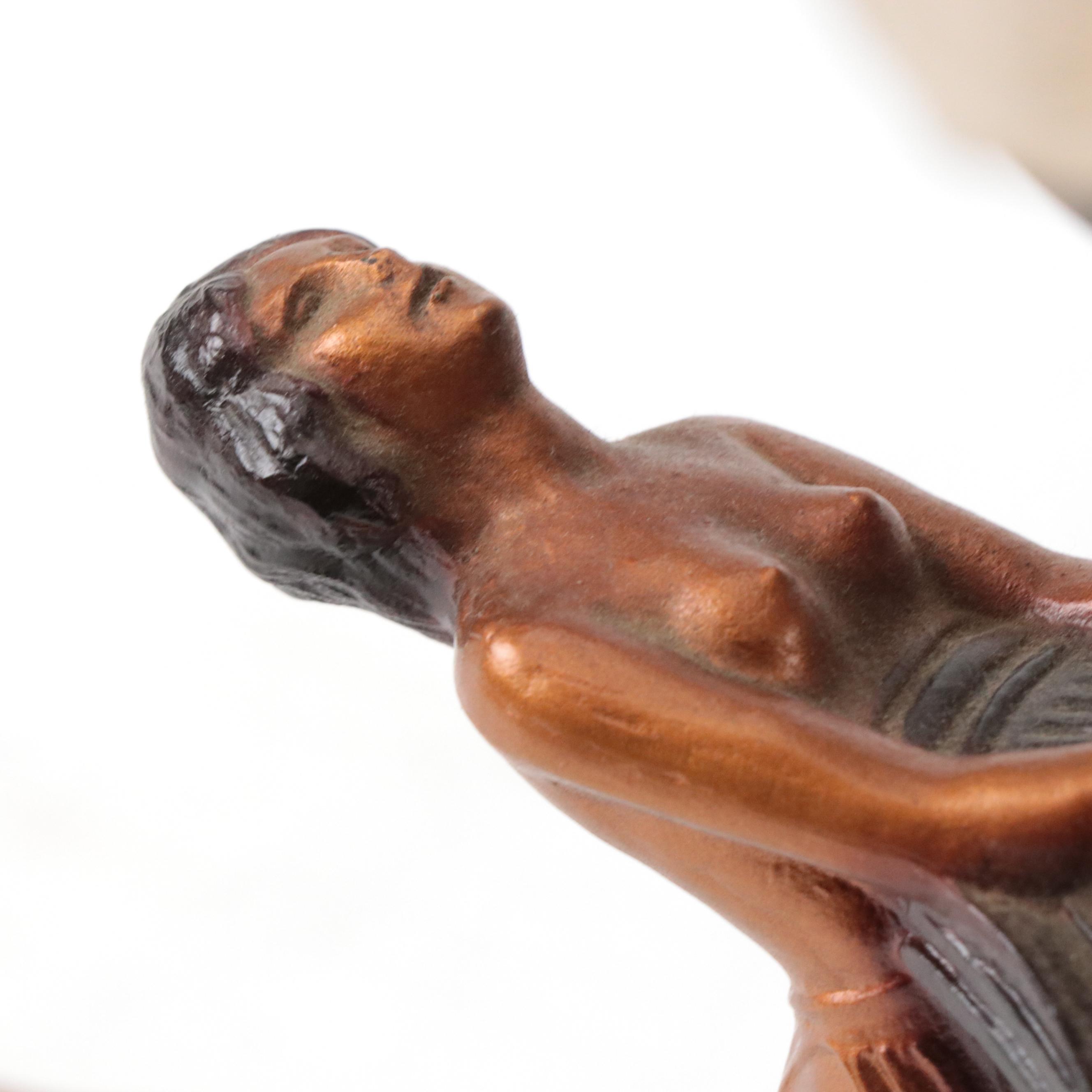 Czech Art Deco Painted Spelter Table Lamp with Glass Moravian Star Shade