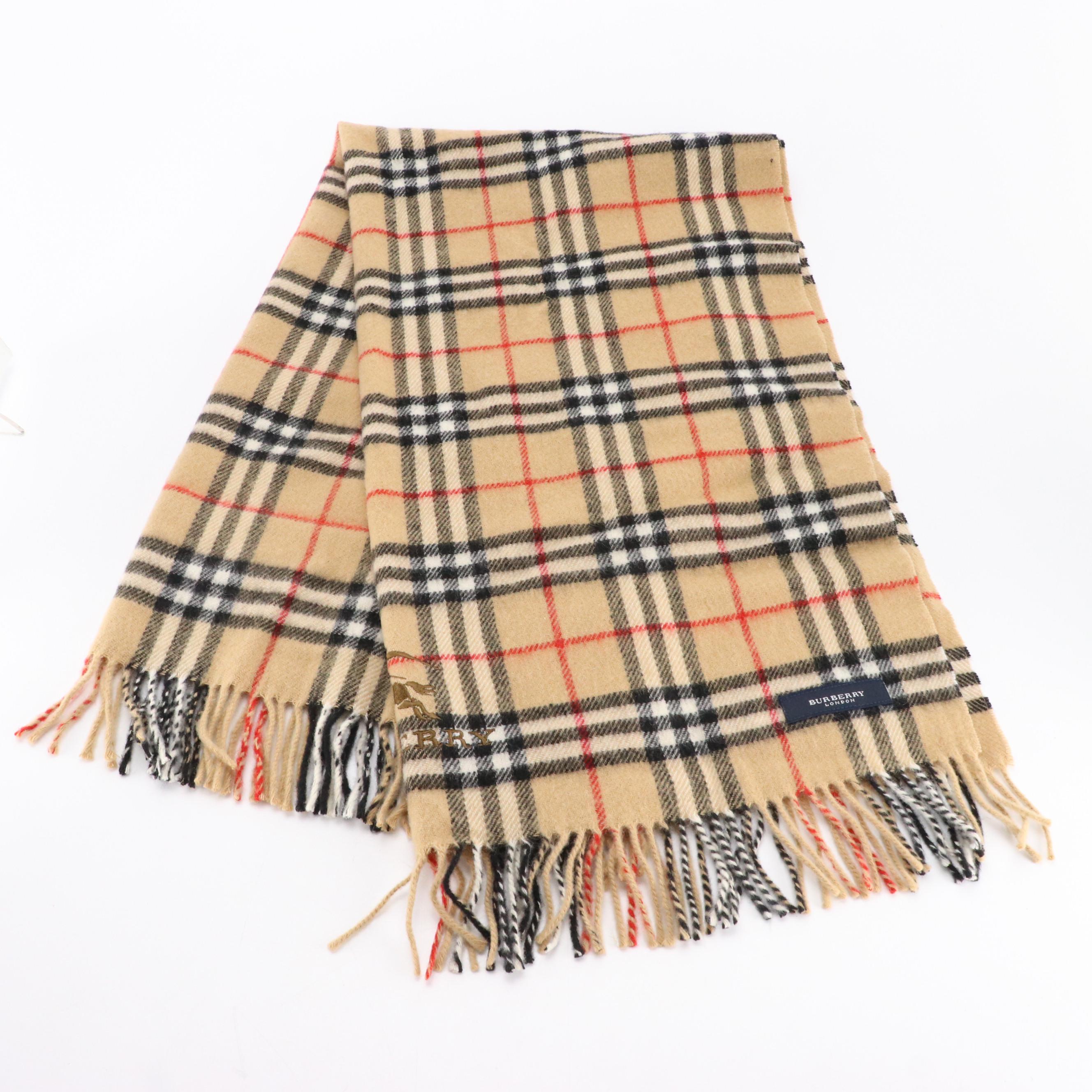 Burberrys Classic Equestrian Knight Logo House Check Wool Scarf/Shawl with Box