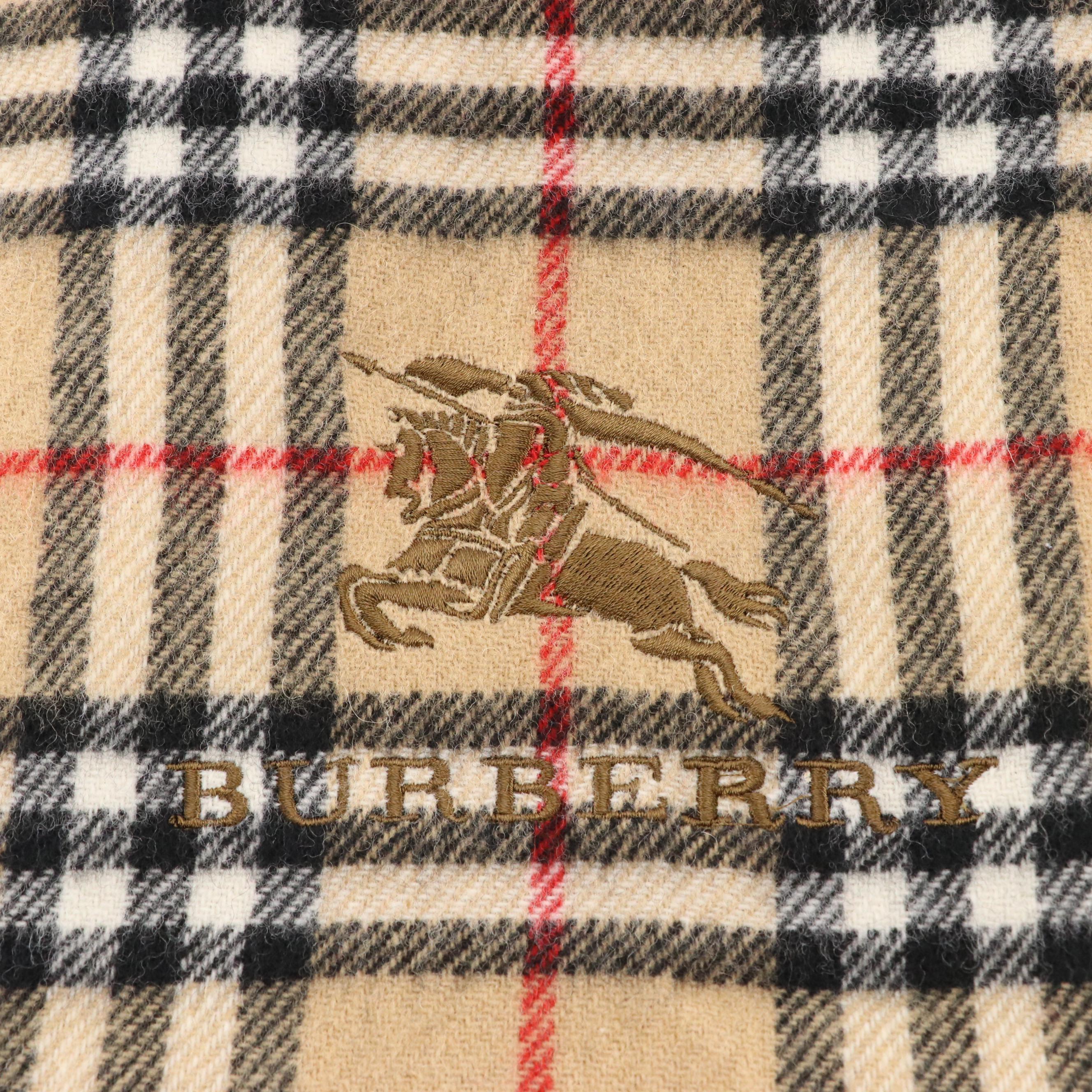 Burberrys Classic Equestrian Knight Logo House Check Wool Scarf/Shawl with Box