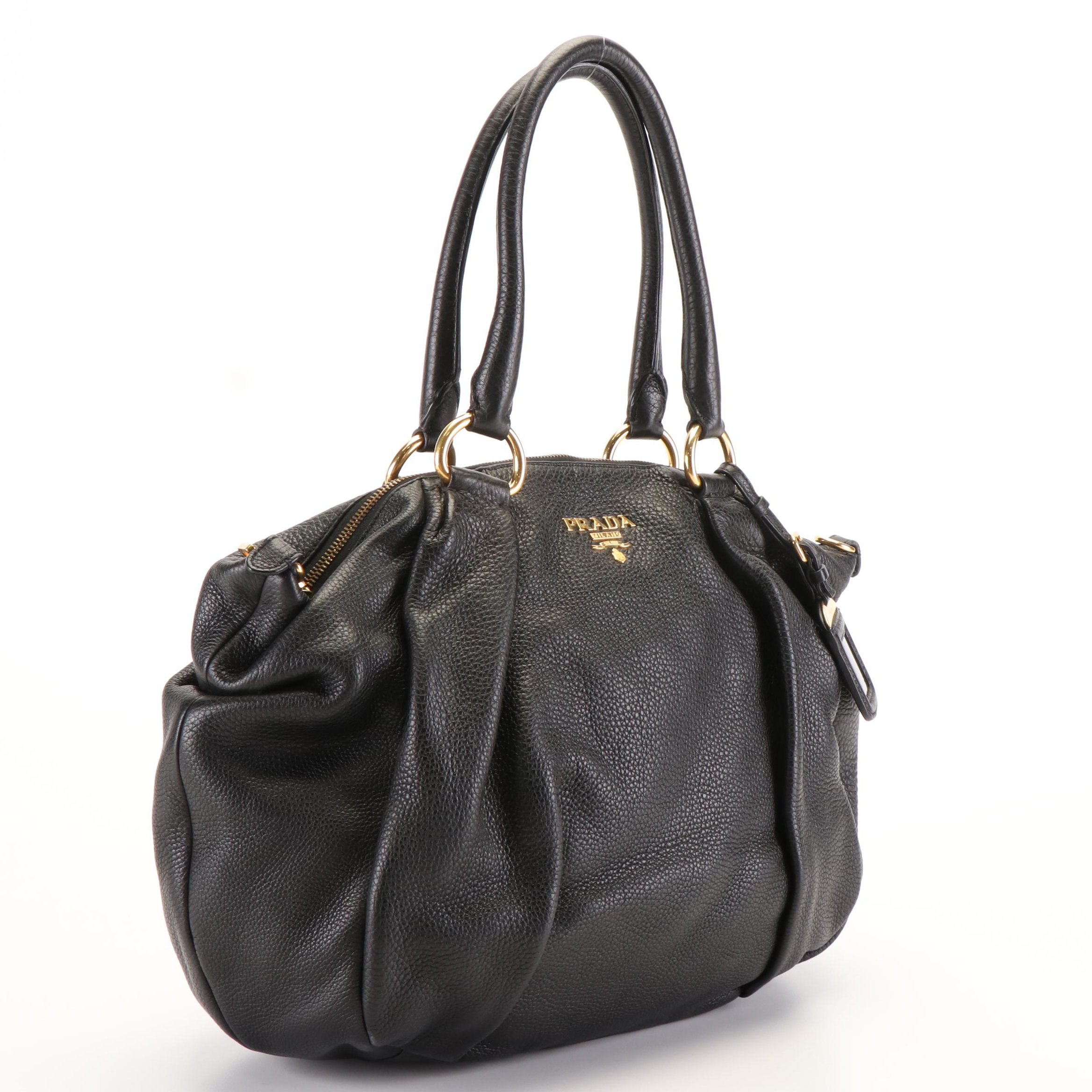 Prada Everyday Bag in Black Pebbled Leather