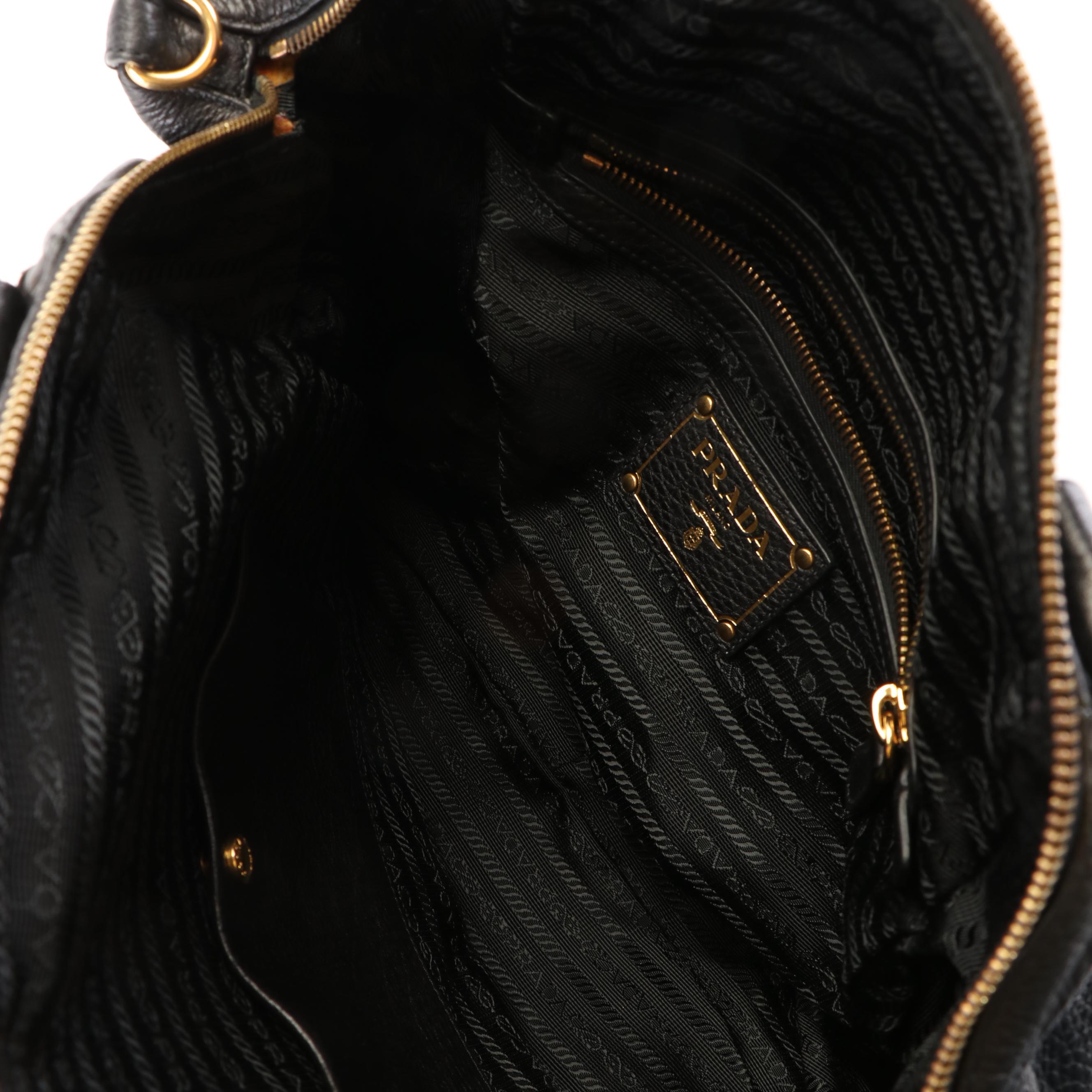 Prada Everyday Bag in Black Pebbled Leather