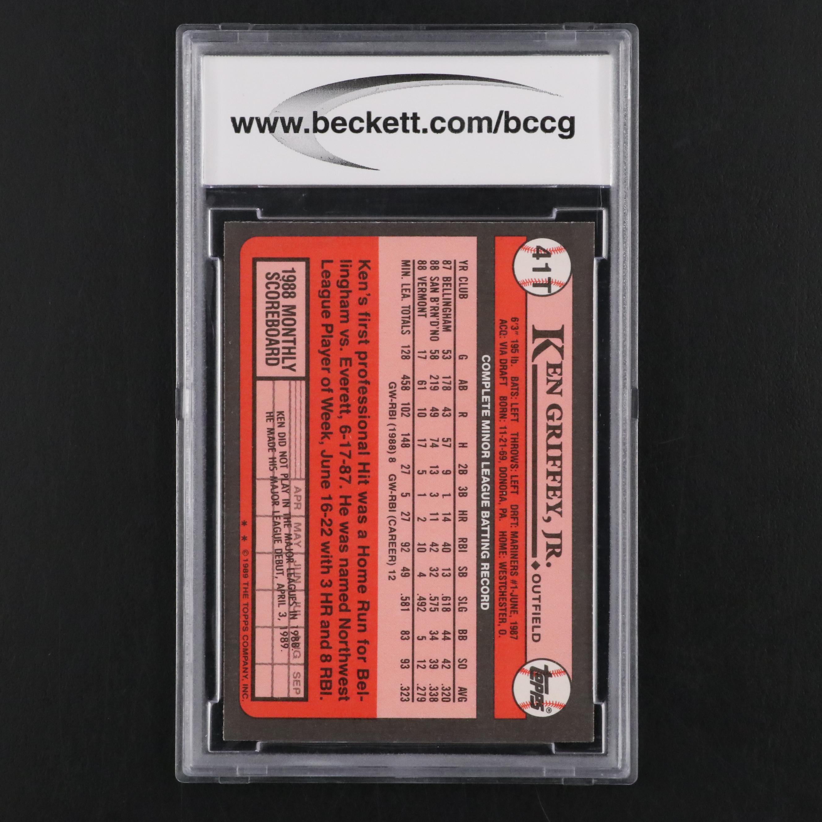 1989 Topps Ken Griffey, Jr. Rookie Card #41T Graded BCCG 10