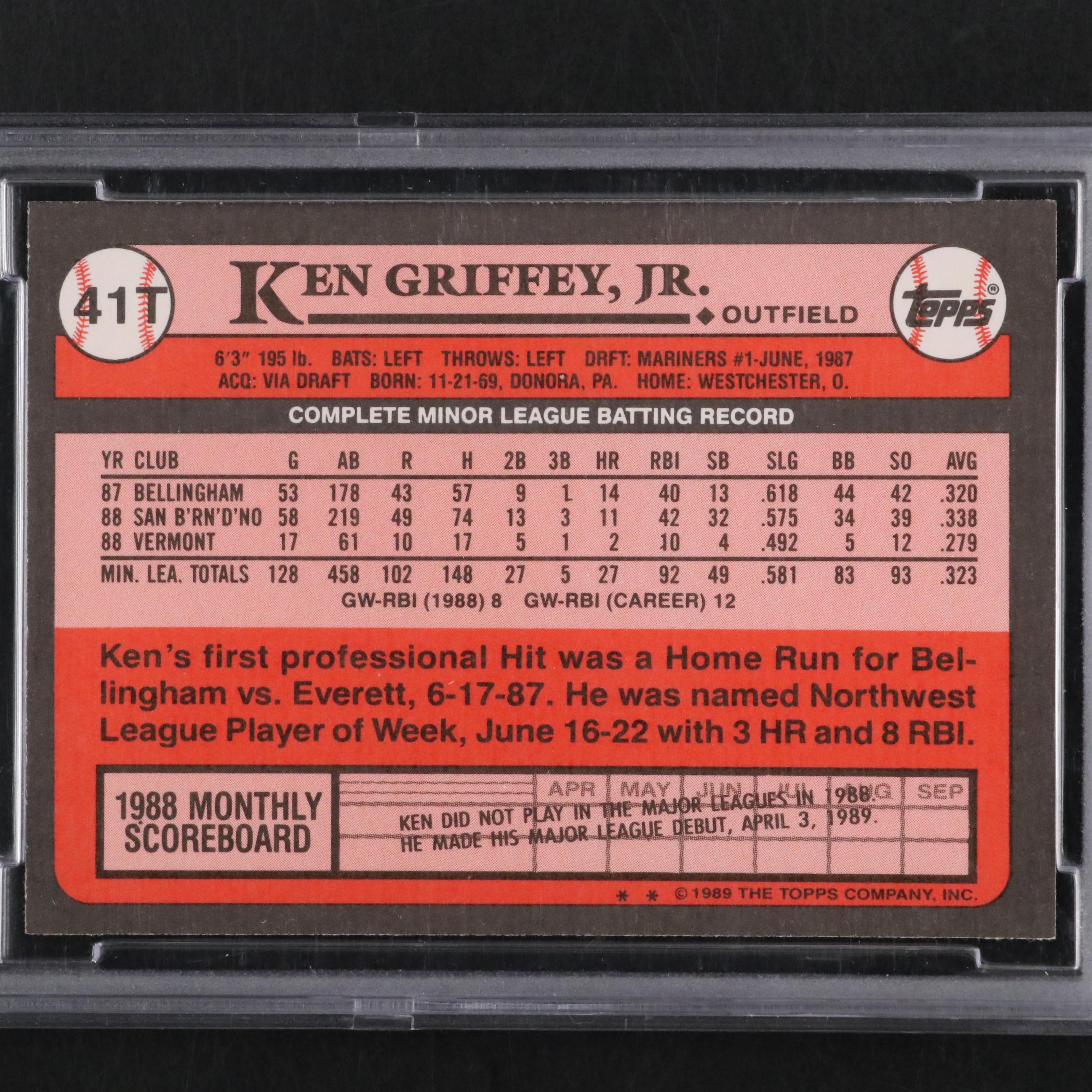 1989 Topps Ken Griffey, Jr. Rookie Card #41T Graded BCCG 10