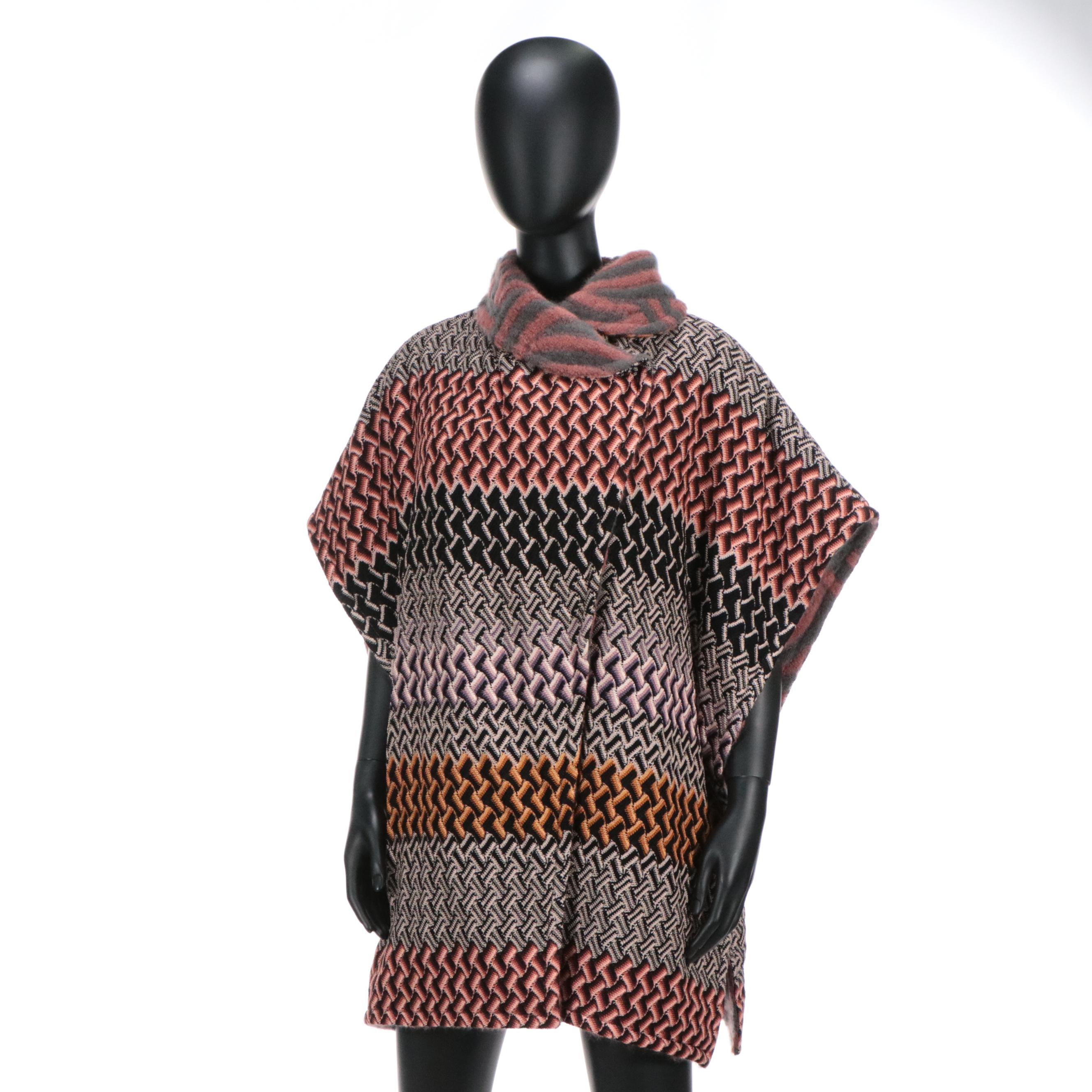 Missoni Reversible Patterned Wool/Mohair/Cashmere Sleeveless Poncho Coat