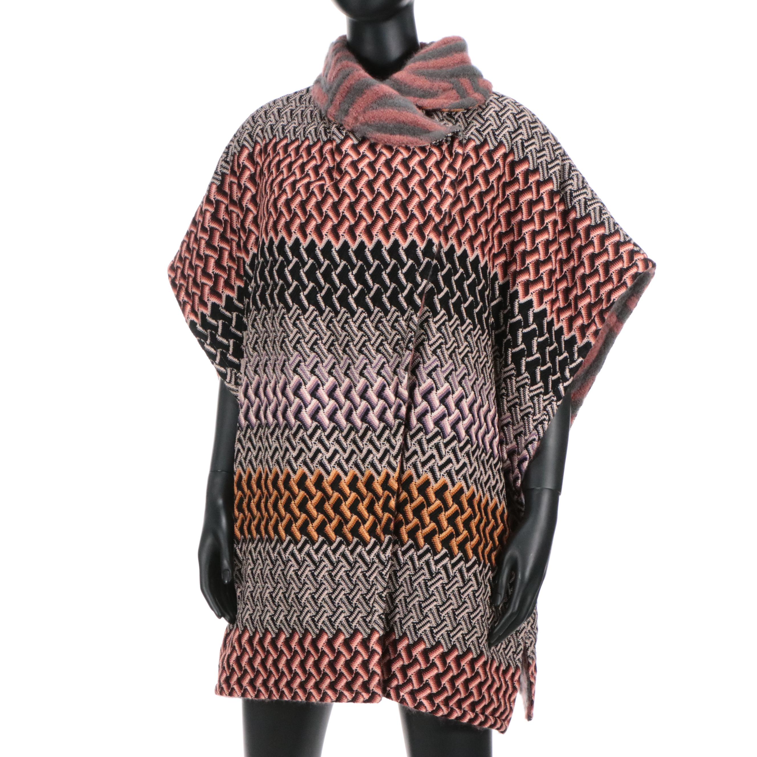 Missoni Reversible Patterned Wool/Mohair/Cashmere Sleeveless Poncho Coat
