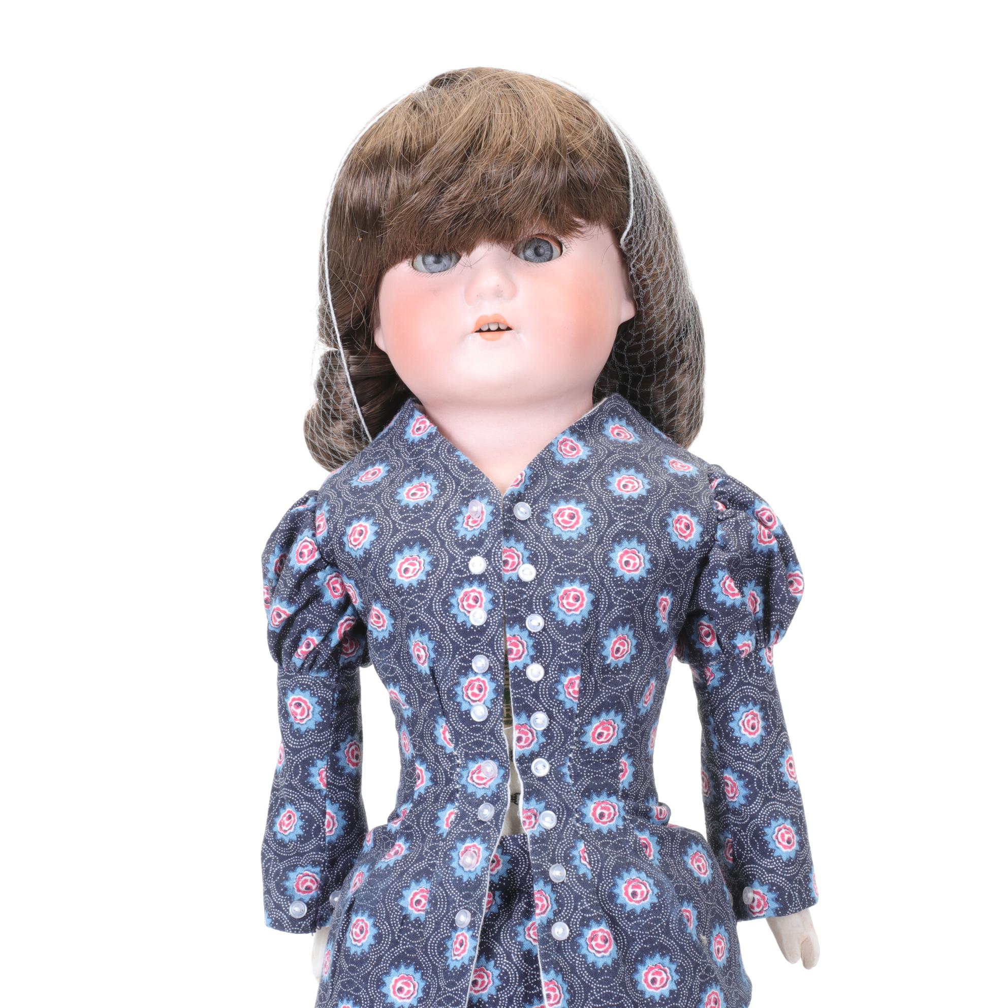 German Bisque Doll with Excelsior Body and Stand