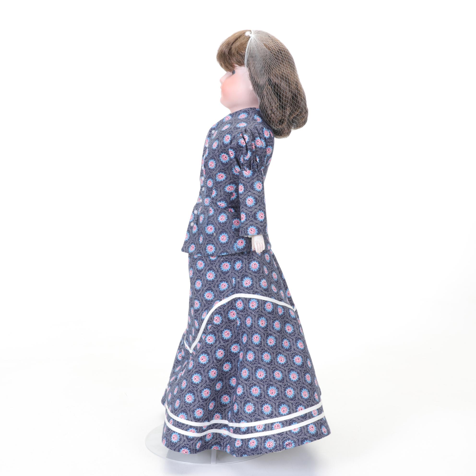 German Bisque Doll with Excelsior Body and Stand