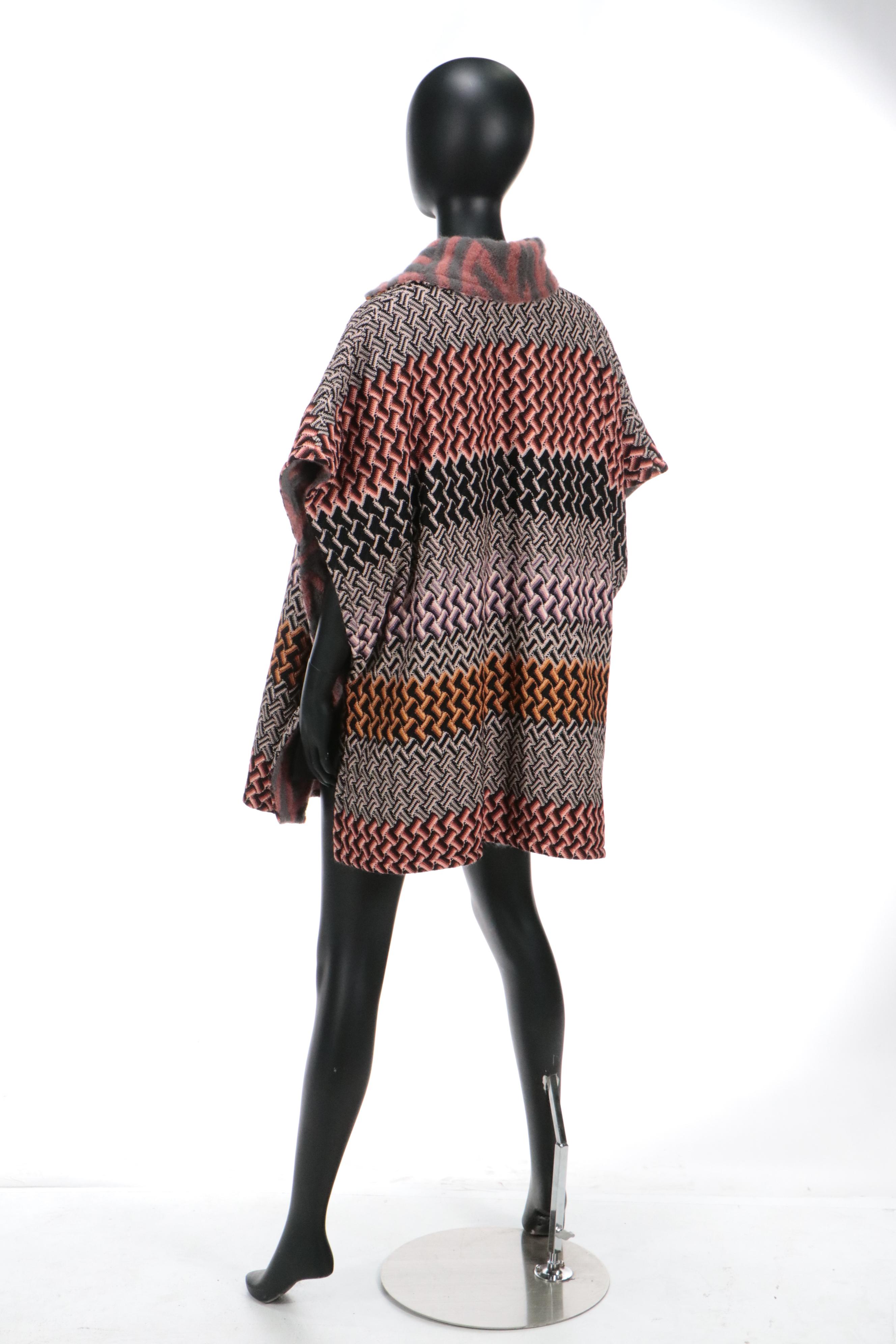 Missoni Reversible Patterned Wool/Mohair/Cashmere Sleeveless Poncho Coat
