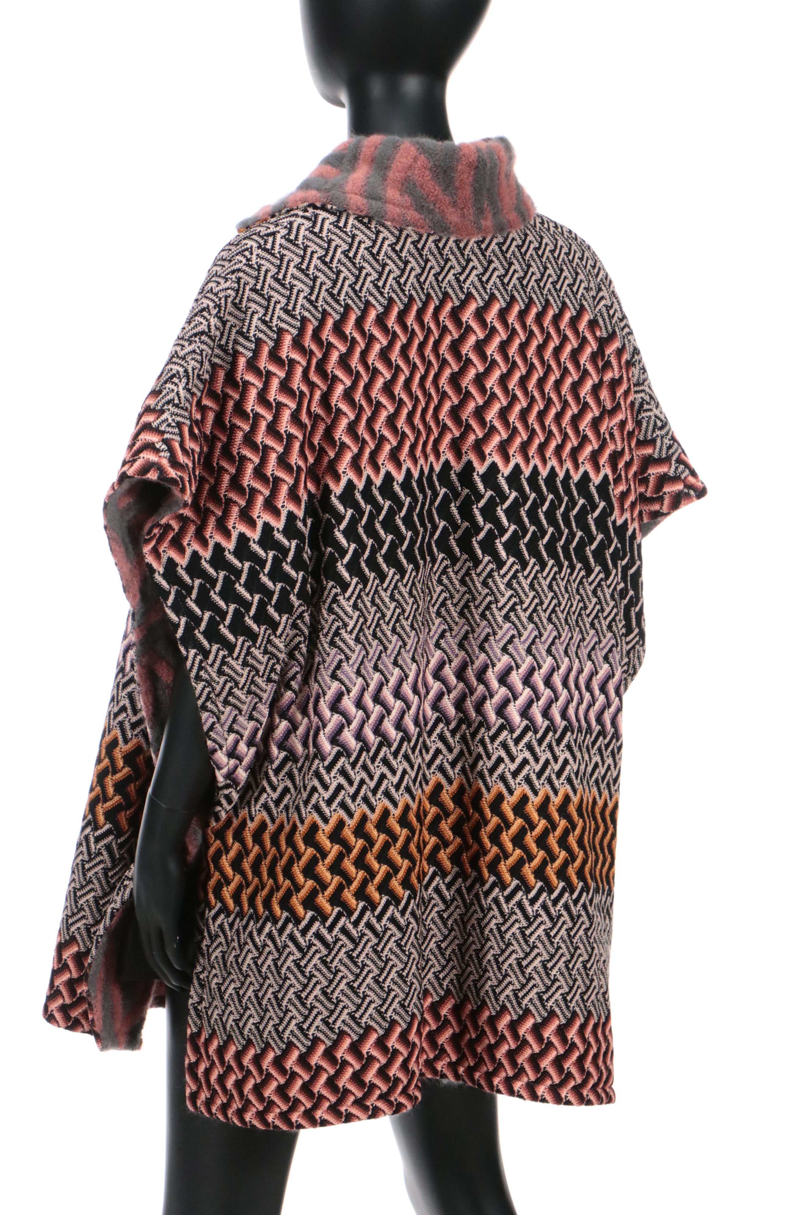 Missoni Reversible Patterned Wool/Mohair/Cashmere Sleeveless Poncho Coat