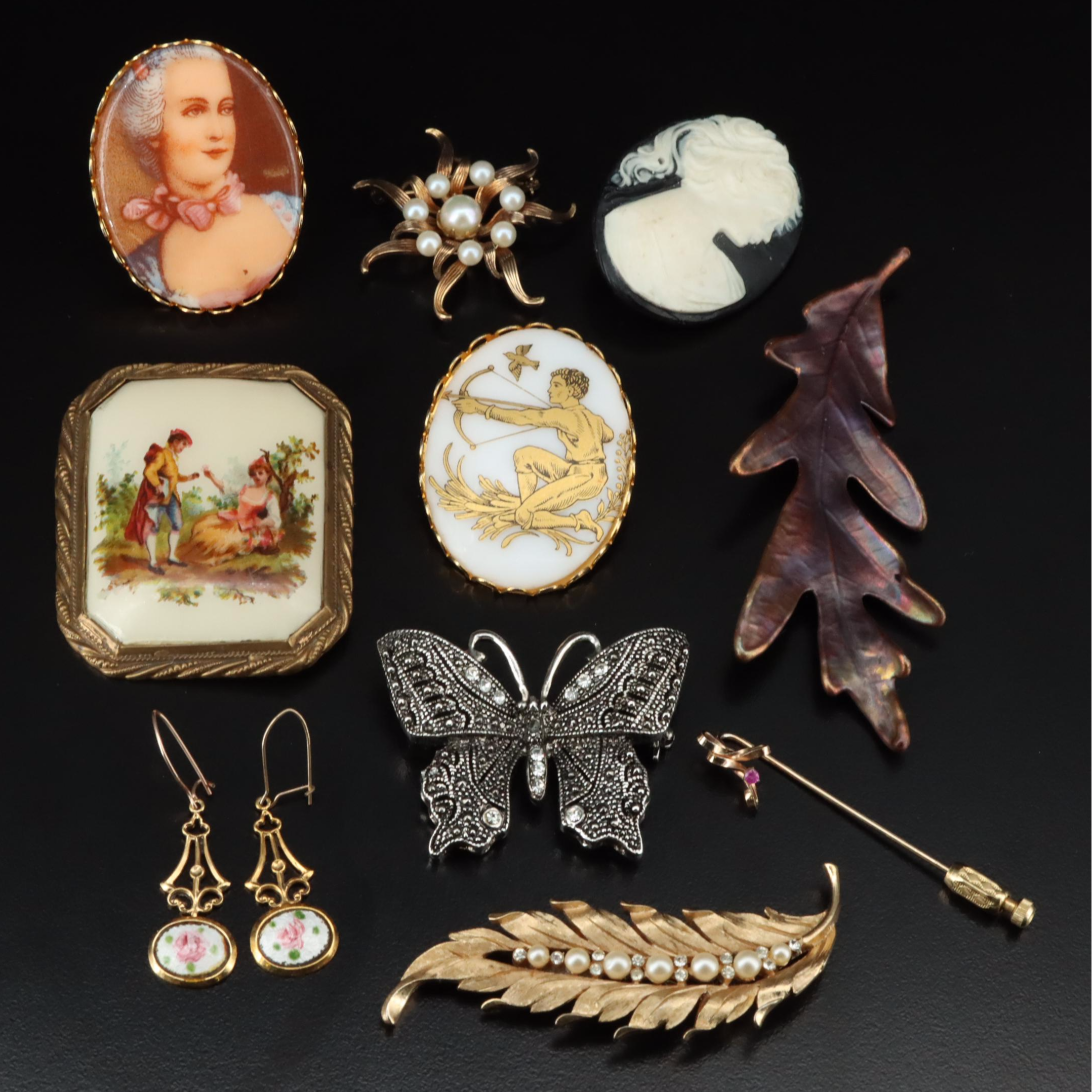 Vintage Brooches and Earrings Featuring Crown Trifari and Krementz