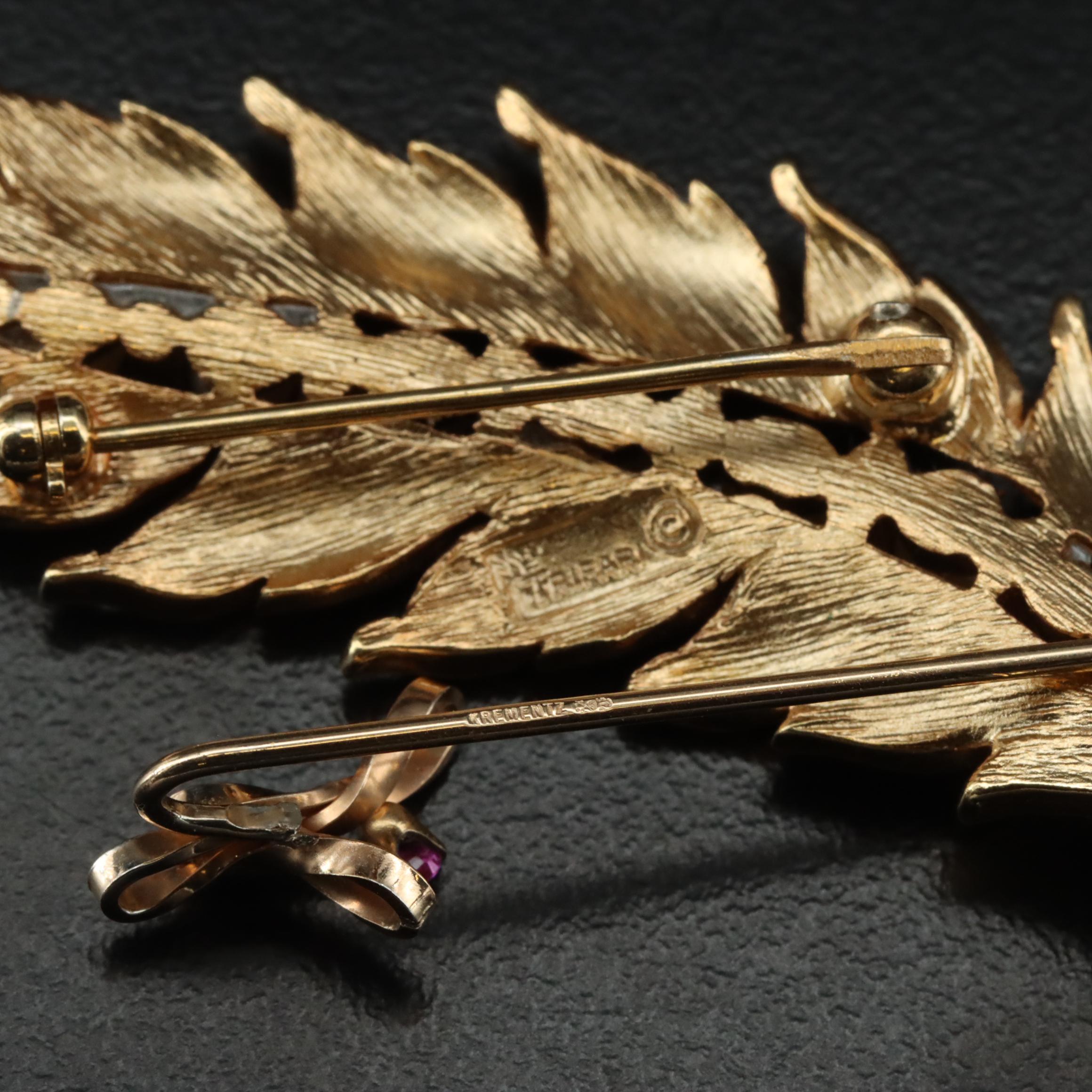 Vintage Brooches and Earrings Featuring Crown Trifari and Krementz