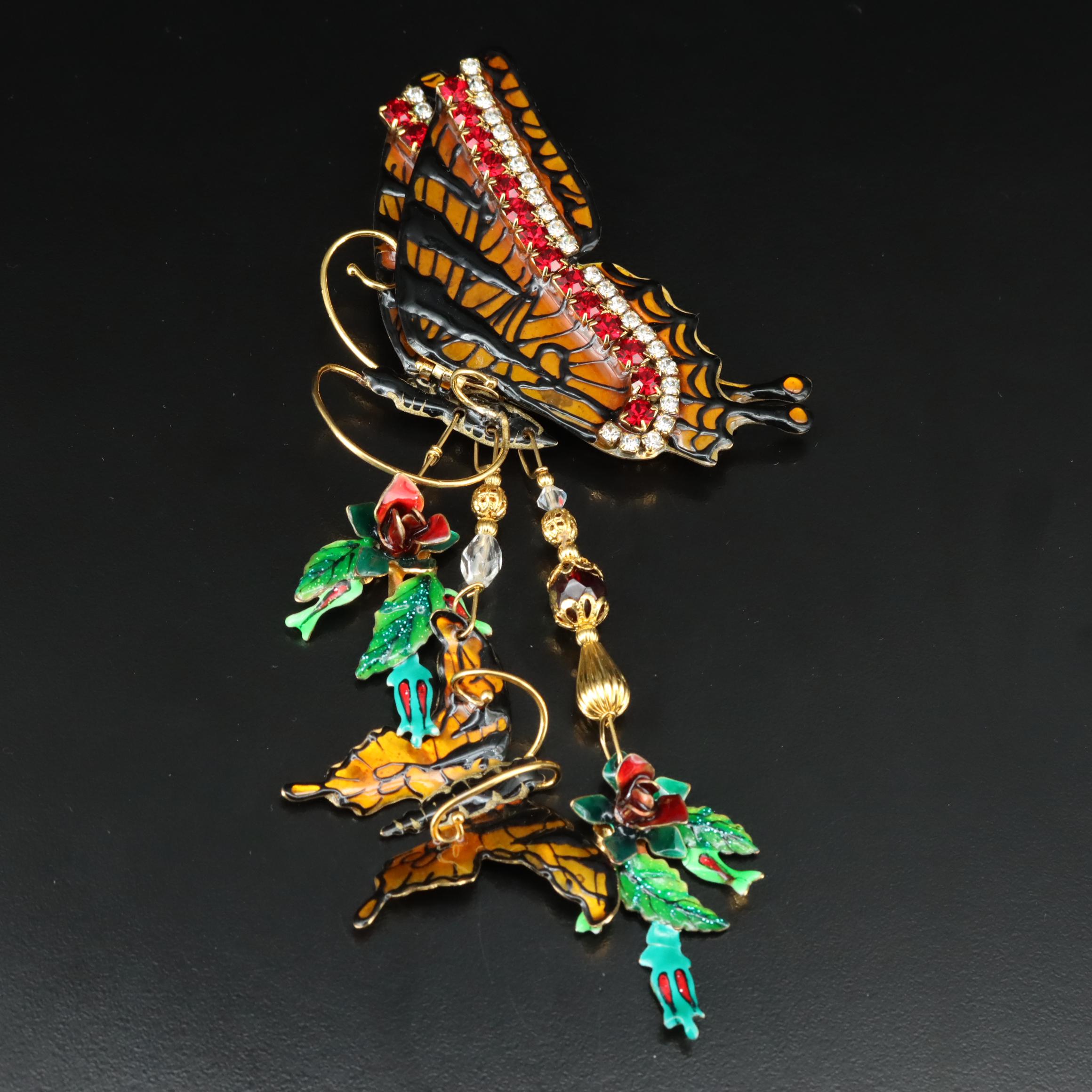 Lunch at the Ritz Enamel and Rhinestone Monarch Brooch/Pendant