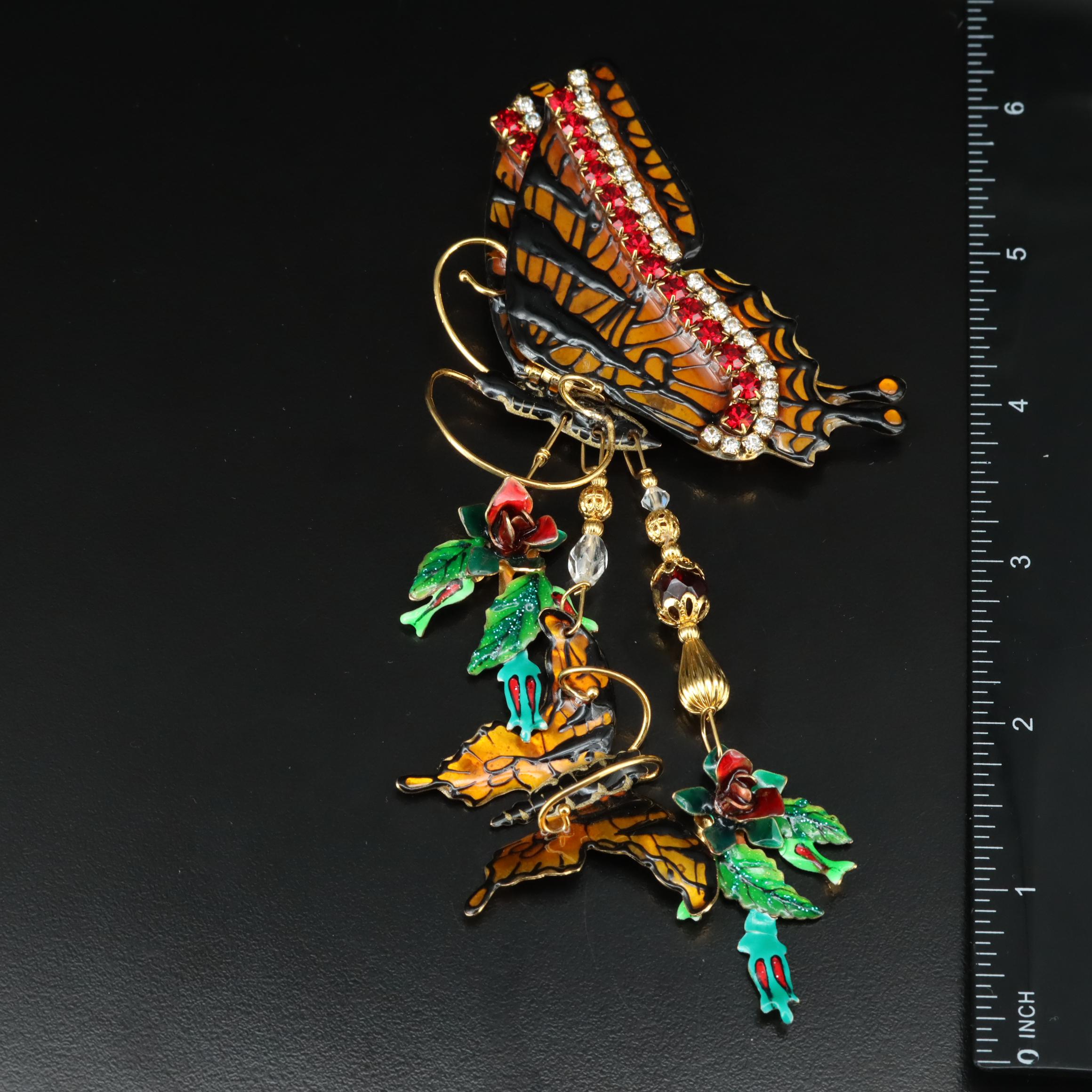 Lunch at the Ritz Enamel and Rhinestone Monarch Brooch/Pendant