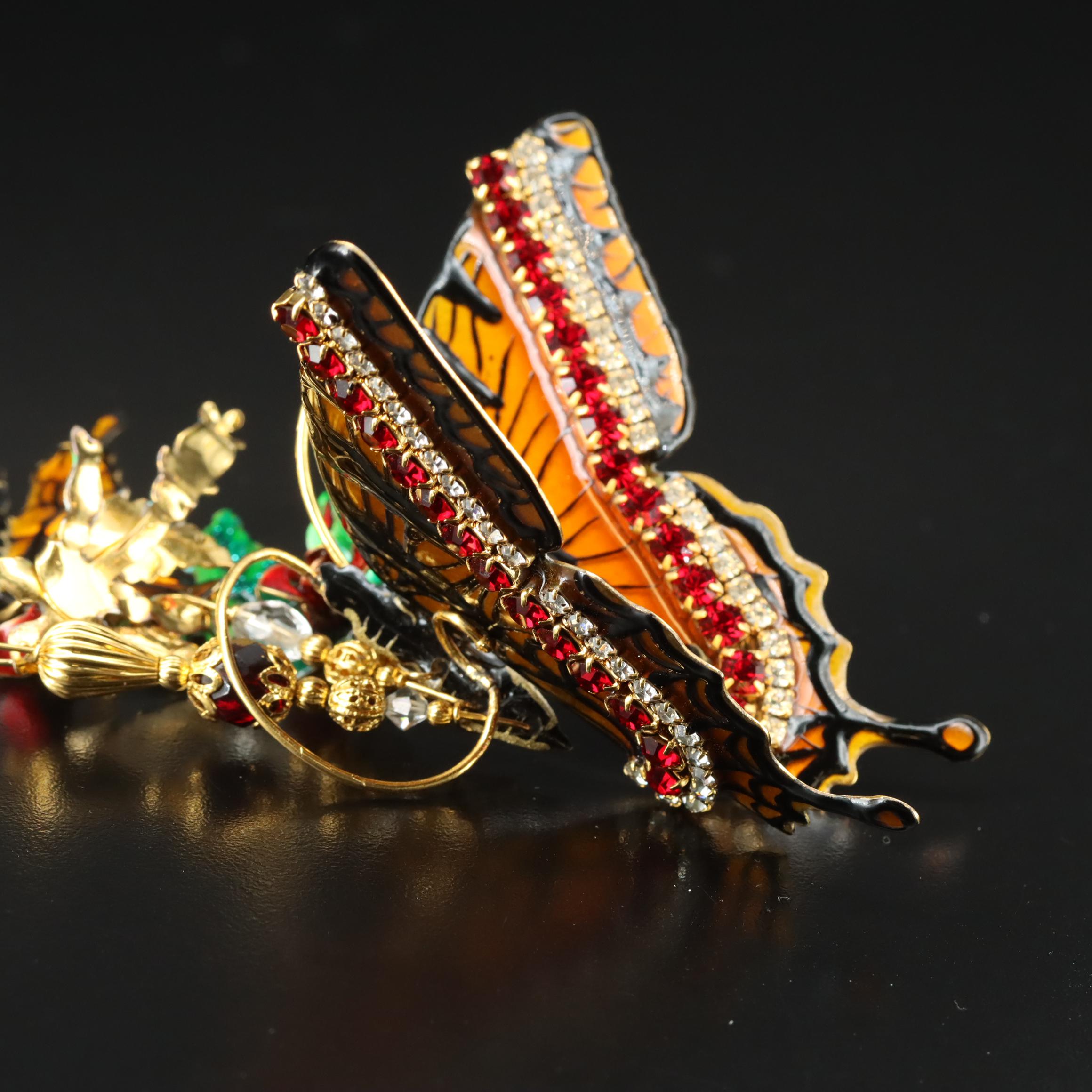 Lunch at the Ritz Enamel and Rhinestone Monarch Brooch/Pendant