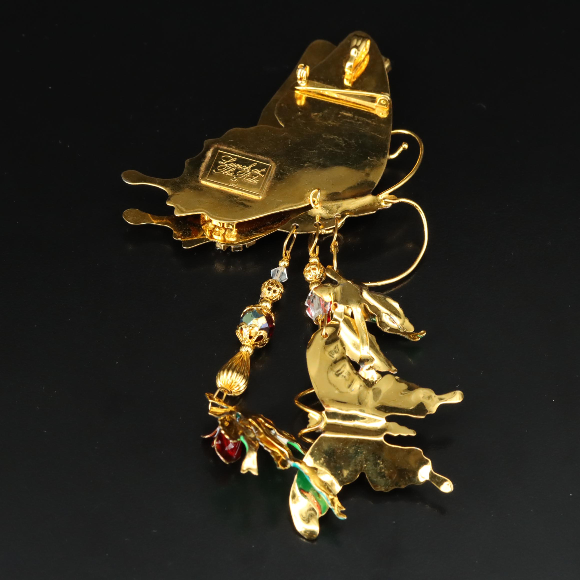 Lunch at the Ritz Enamel and Rhinestone Monarch Brooch/Pendant