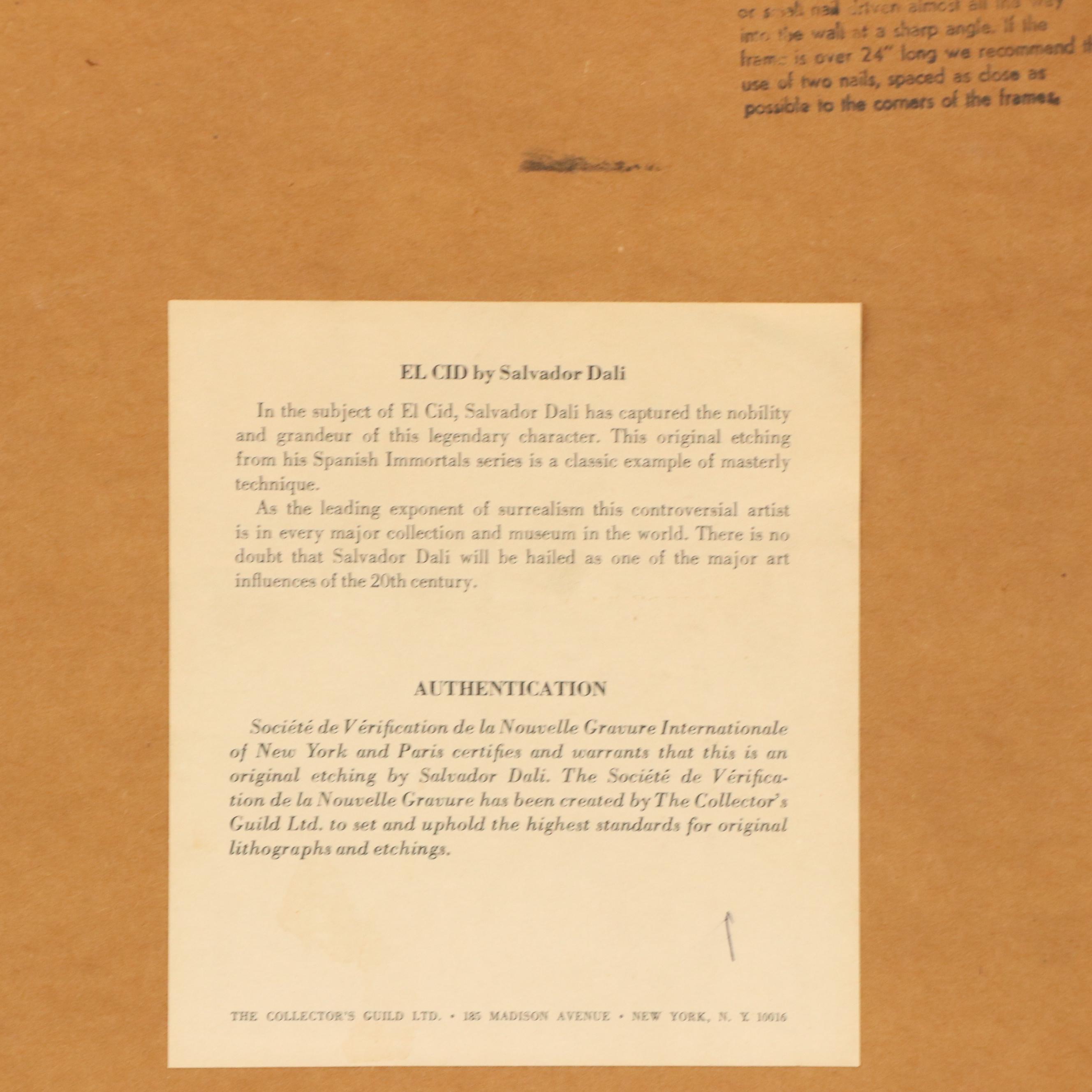Salvador Dalí Restrike Etching "El Cid"