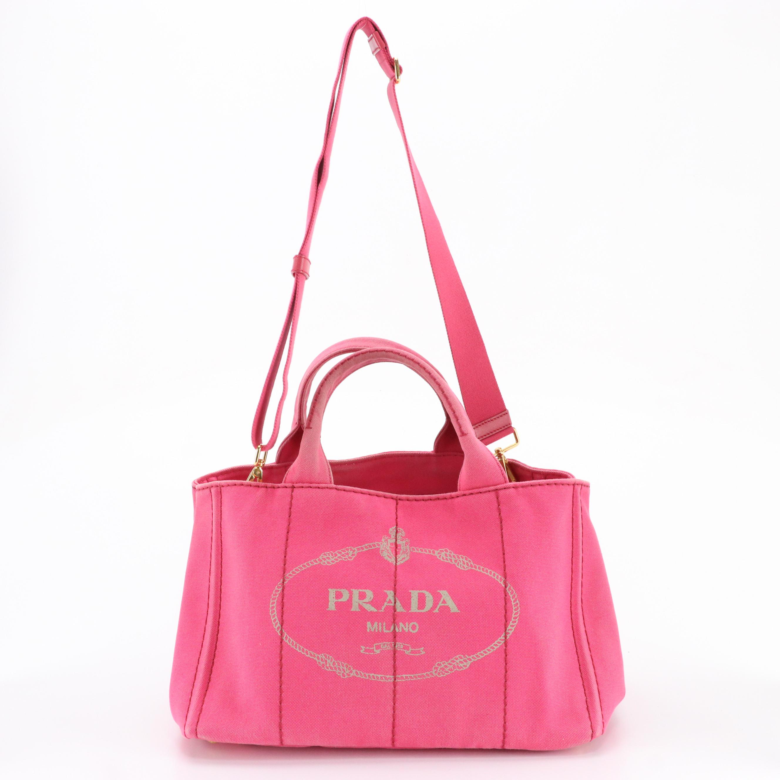 Prada Canapa Logo Two-Way Tote in Peonia Canvas
