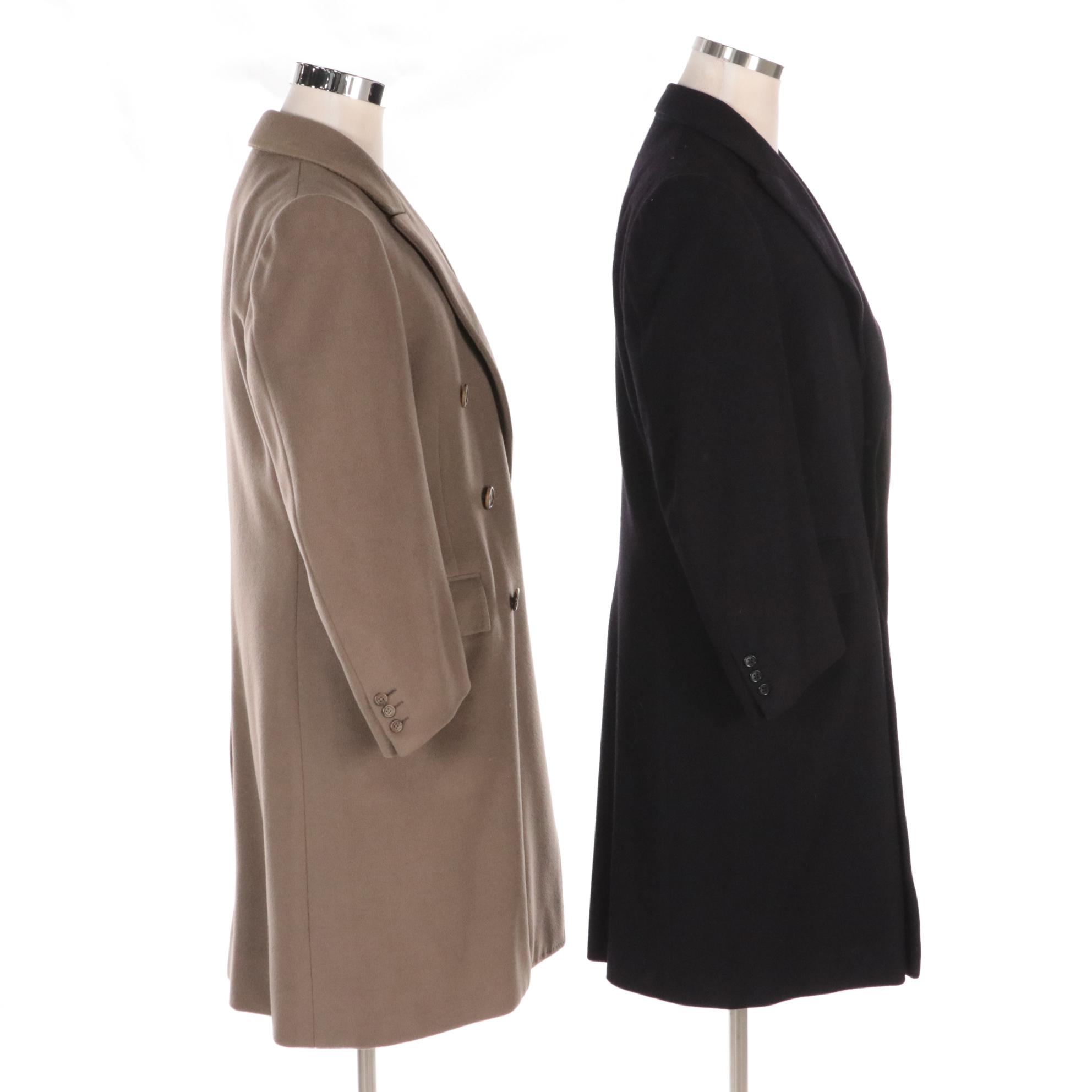 Men's Bernard Weatherill Navy and Taupe Wool Mid-Length Coats