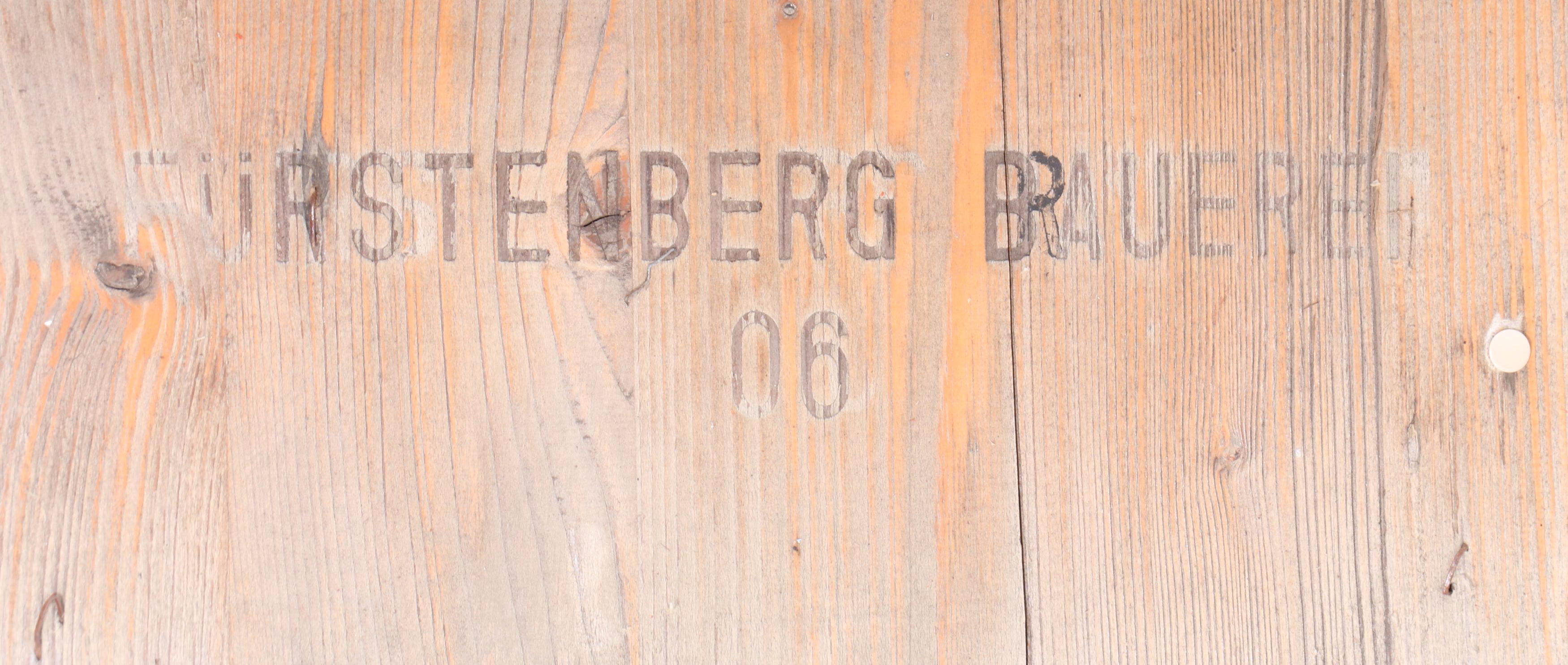 Three Piece German Wood and Metal Folding Biergarten Table and Benches