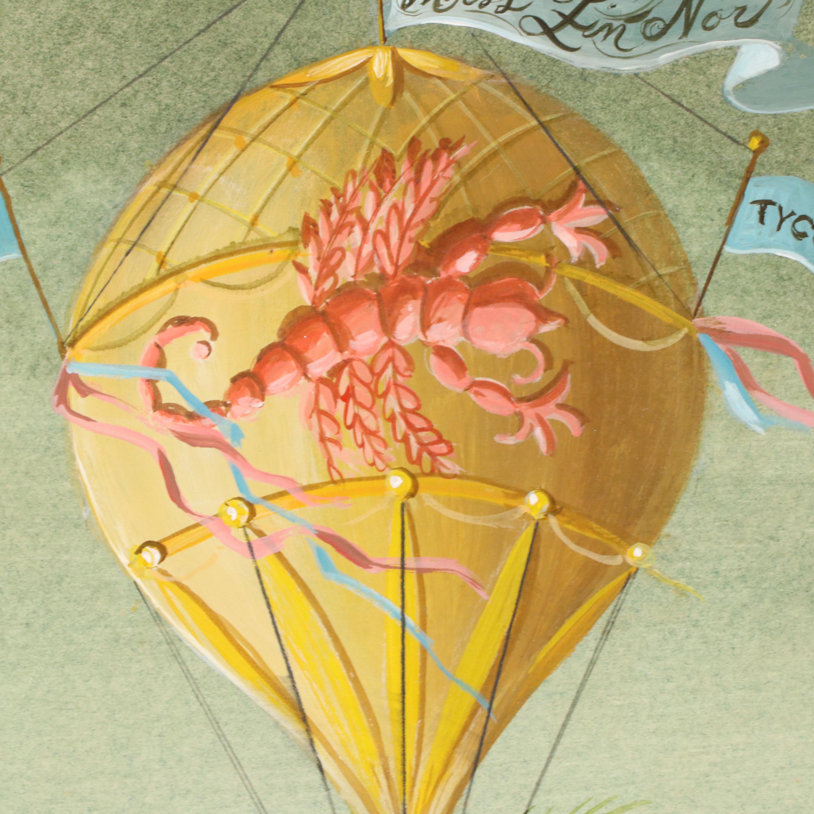 Surrealist Style Acrylic Painting of Hot Air Balloon Boat